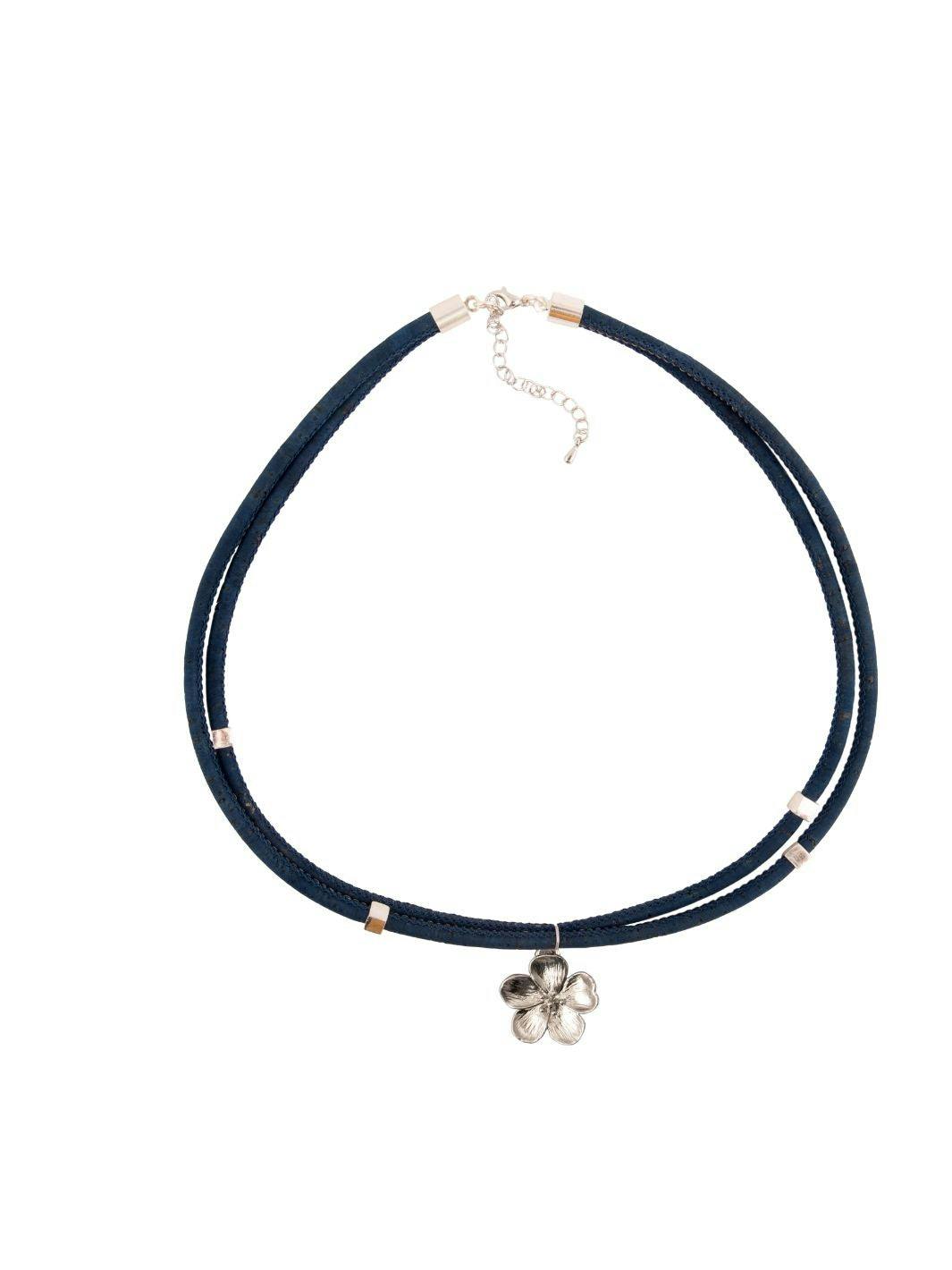 Thumbnail preview #0 for Moon Flower in Silver and Navy Blue Cork Necklace