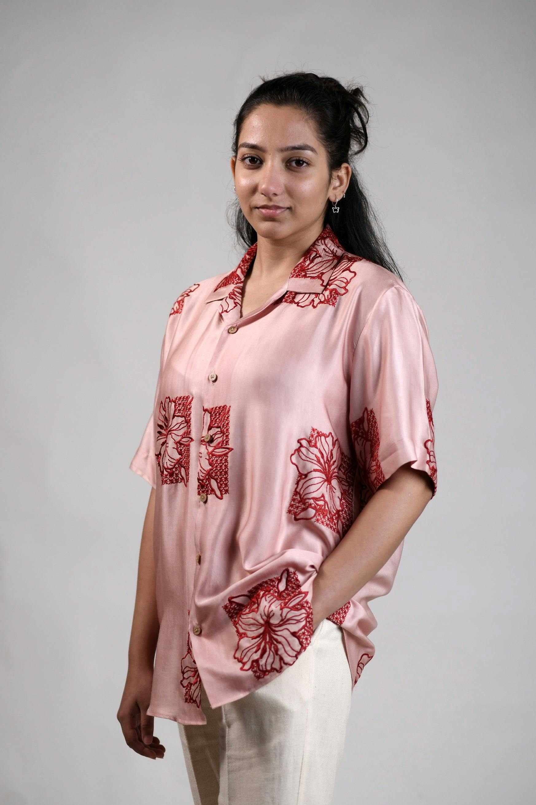 Red Lillis | Guava Pink | Unisex Lounge Shirt, a product by Ananya - The Label