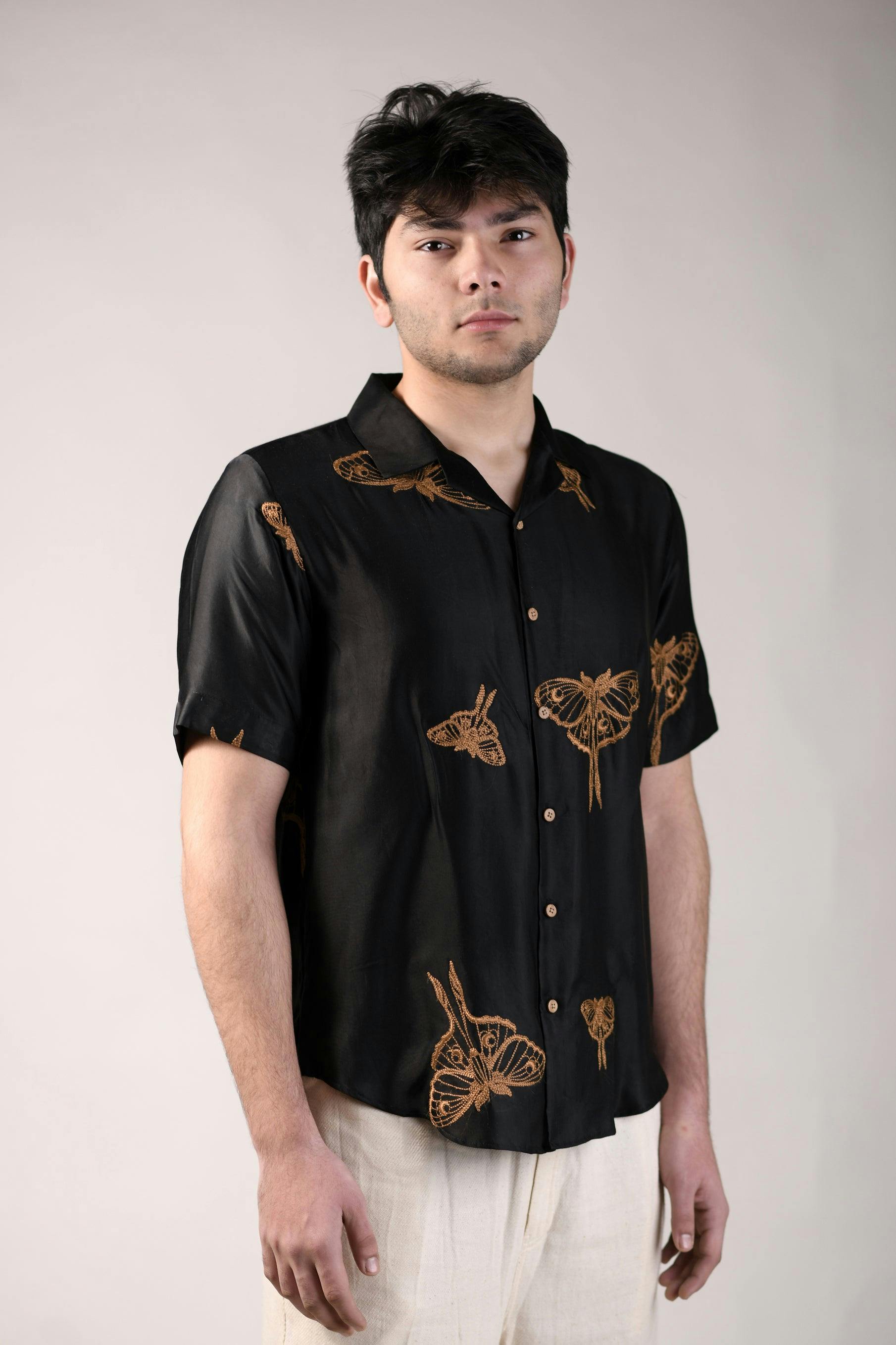Lunar Moth| Black | Unisex Lounge Shirt, a product by Ananya - The Label