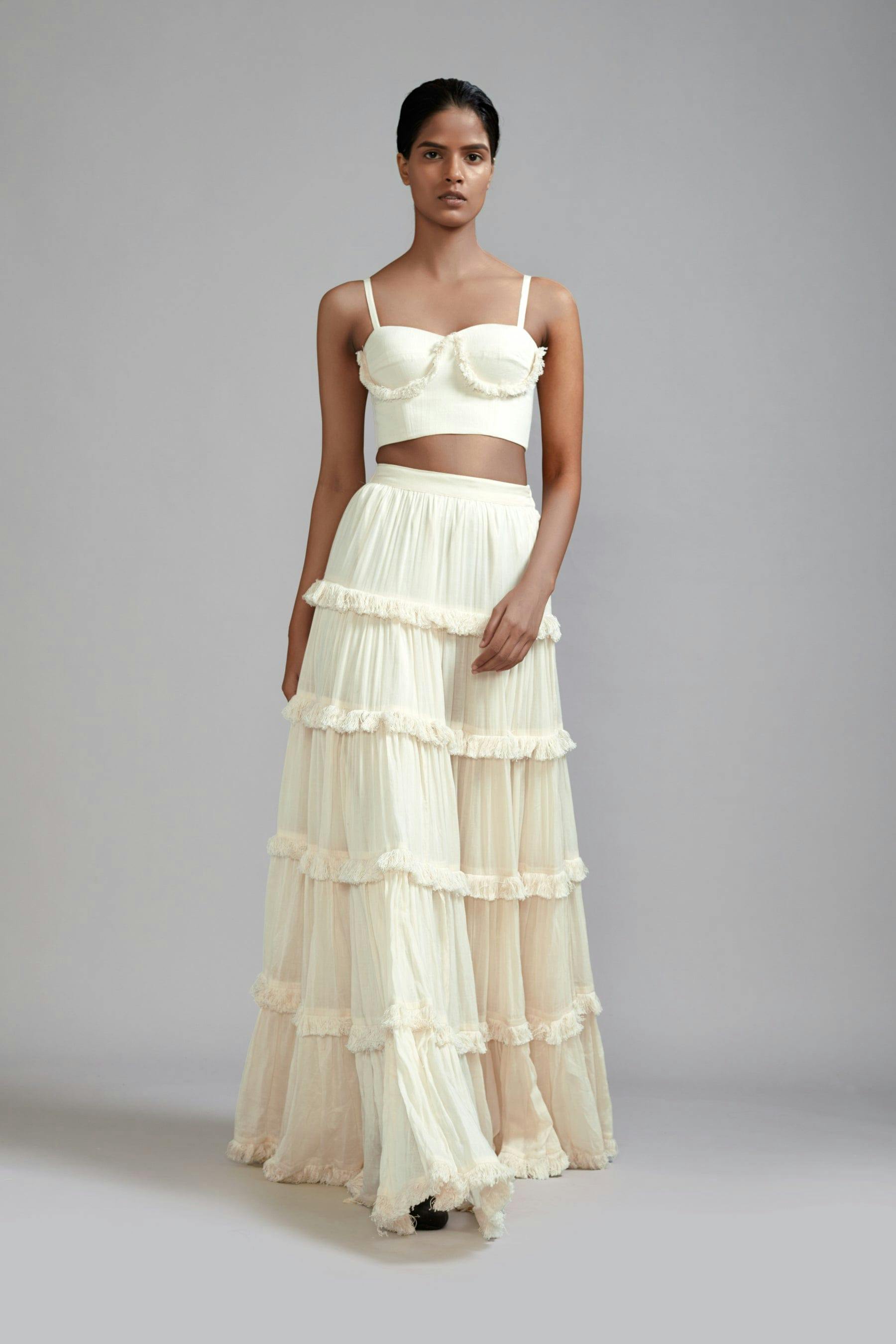 Off-White Fringed Tiered Co-Ord, a product by Style Mati