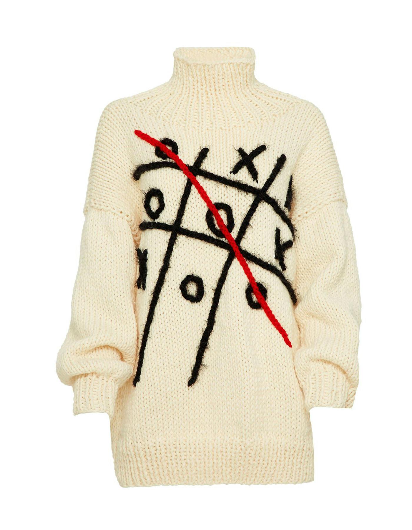 Hand-Knitted White Tic-Tac-Toe Sweater, a product by BLIKVANGER