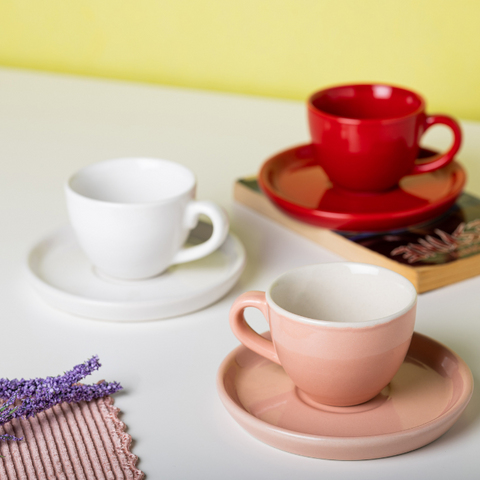 Solid Pink Color Espresso Cup and Saucer, a product by The Golden Theory