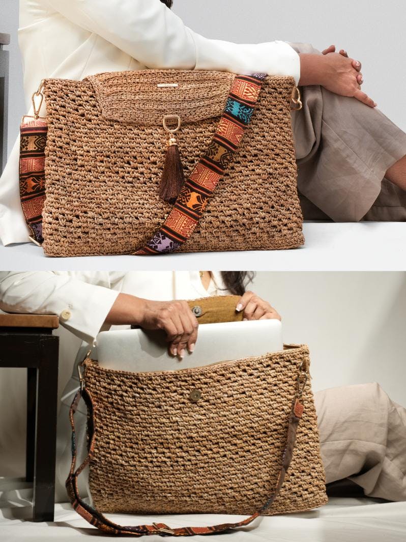 Thumbnail preview #1 for Woodland Weave: Woven Banana Bark Laptop Messenger Bag