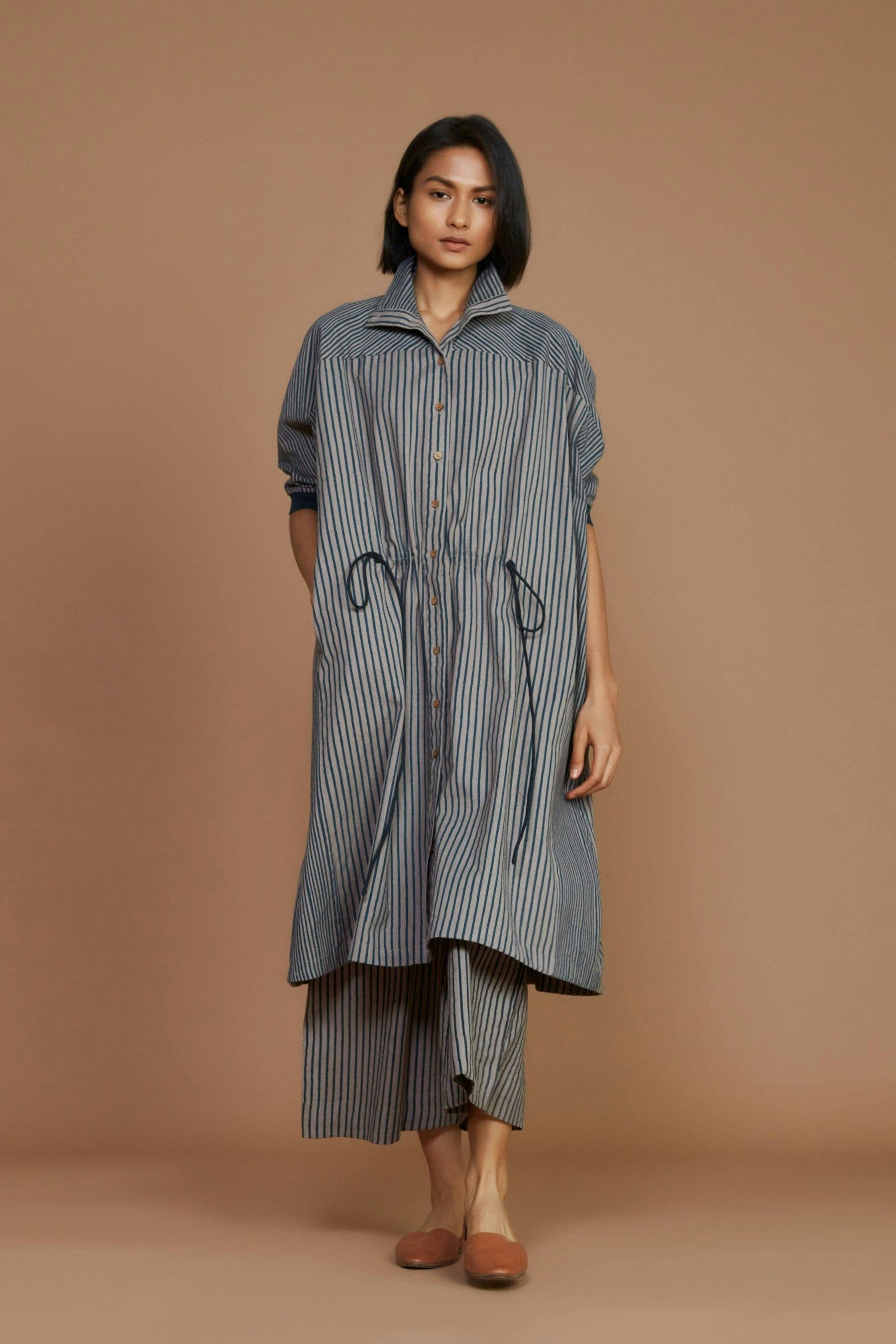 Grey With Charcoal Striped Kaftan Co-Ord Set, a product by Style Mati