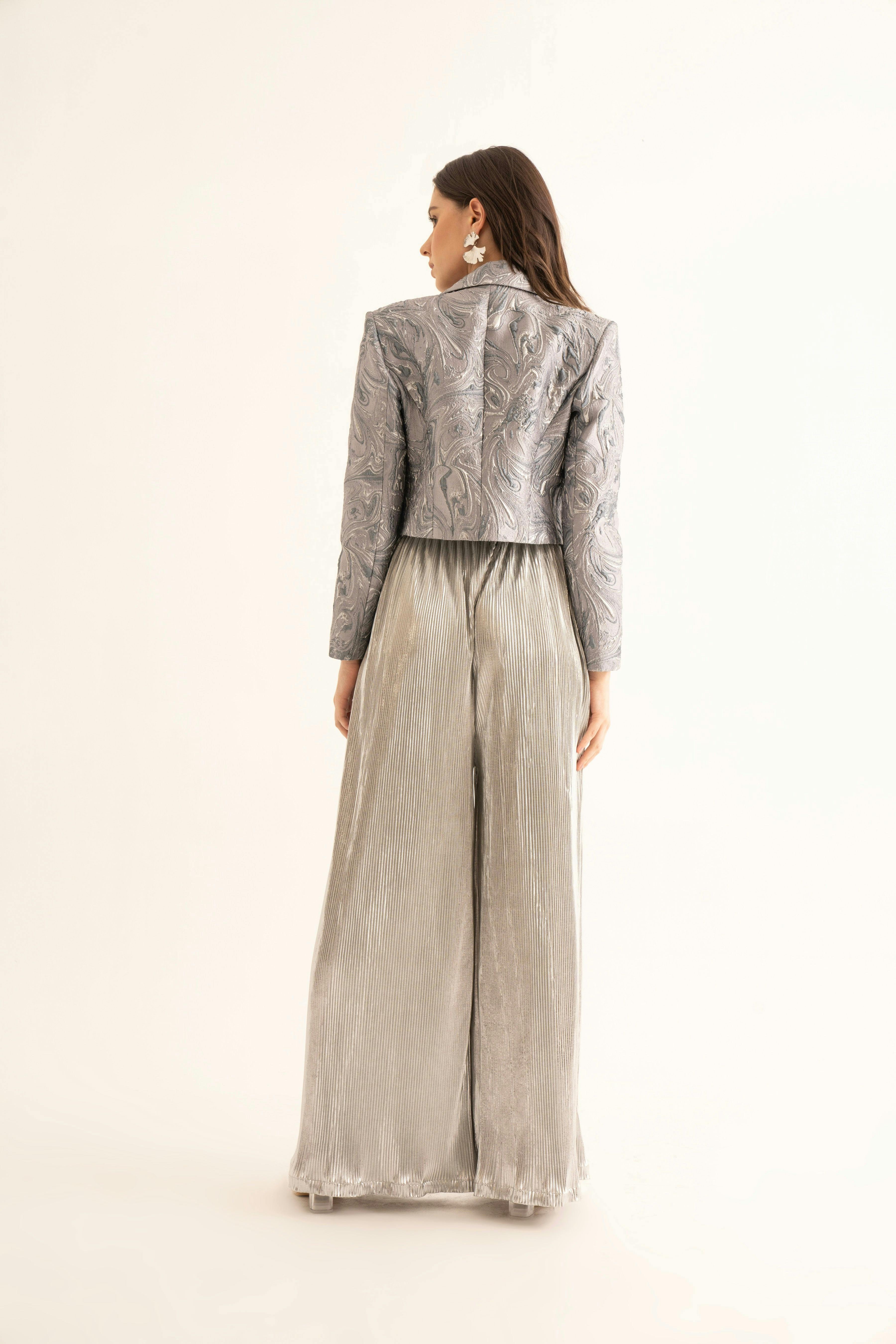Thumbnail preview #2 for Silver Pleated Belted Pants