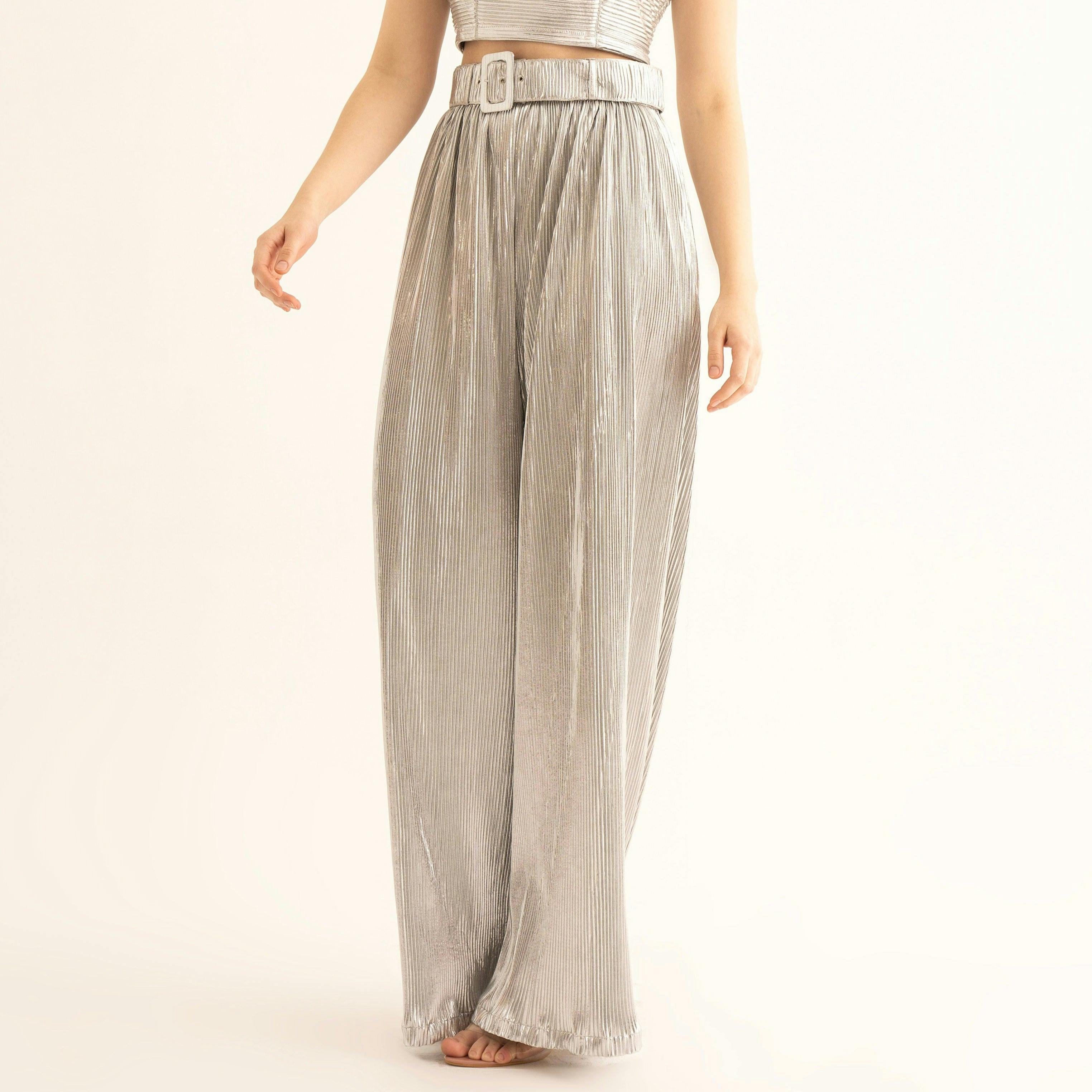 Thumbnail preview #4 for Silver Pleated Belted Pants