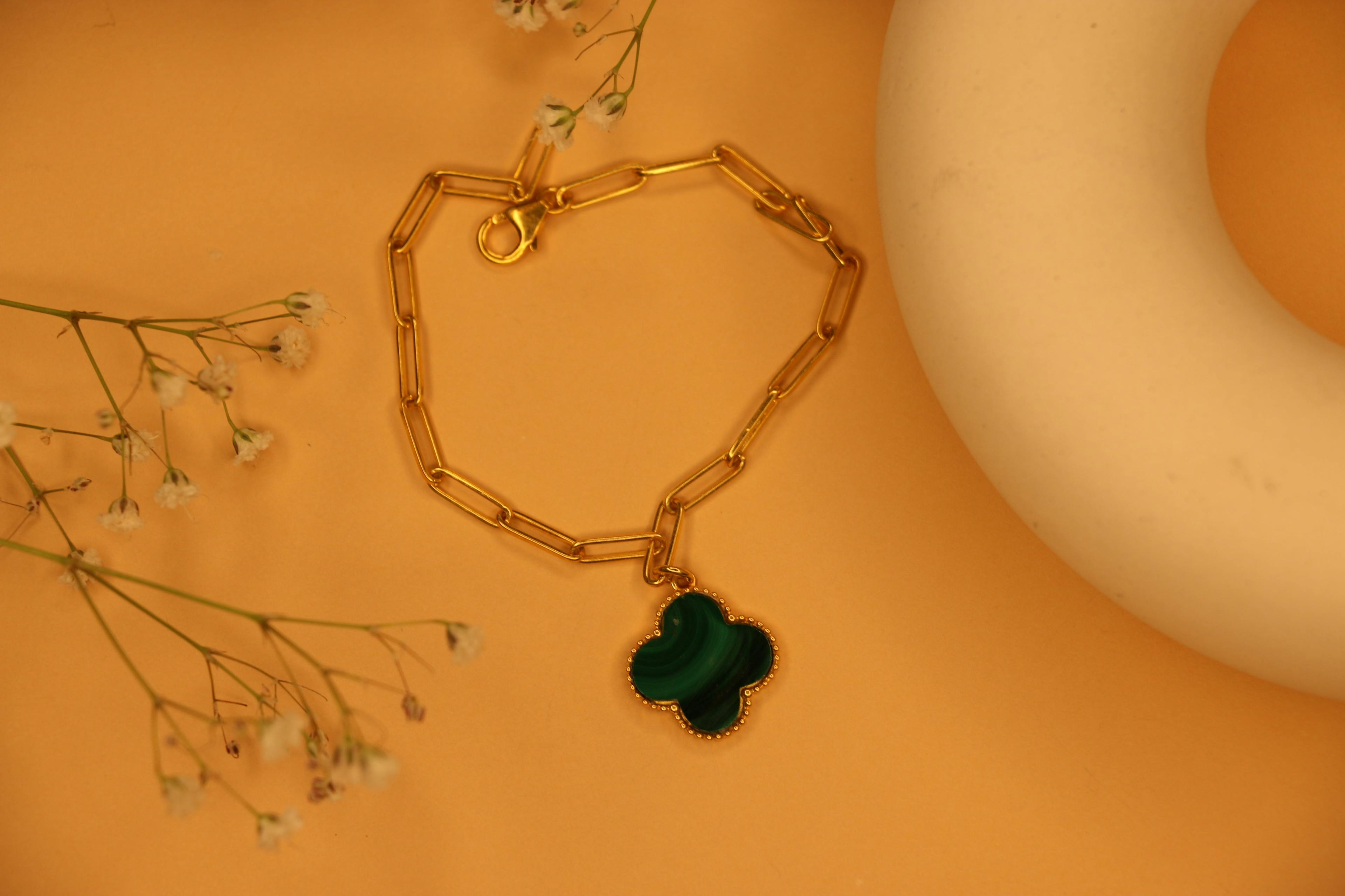 Thumbnail preview #2 for Malachite clover clip bracelet