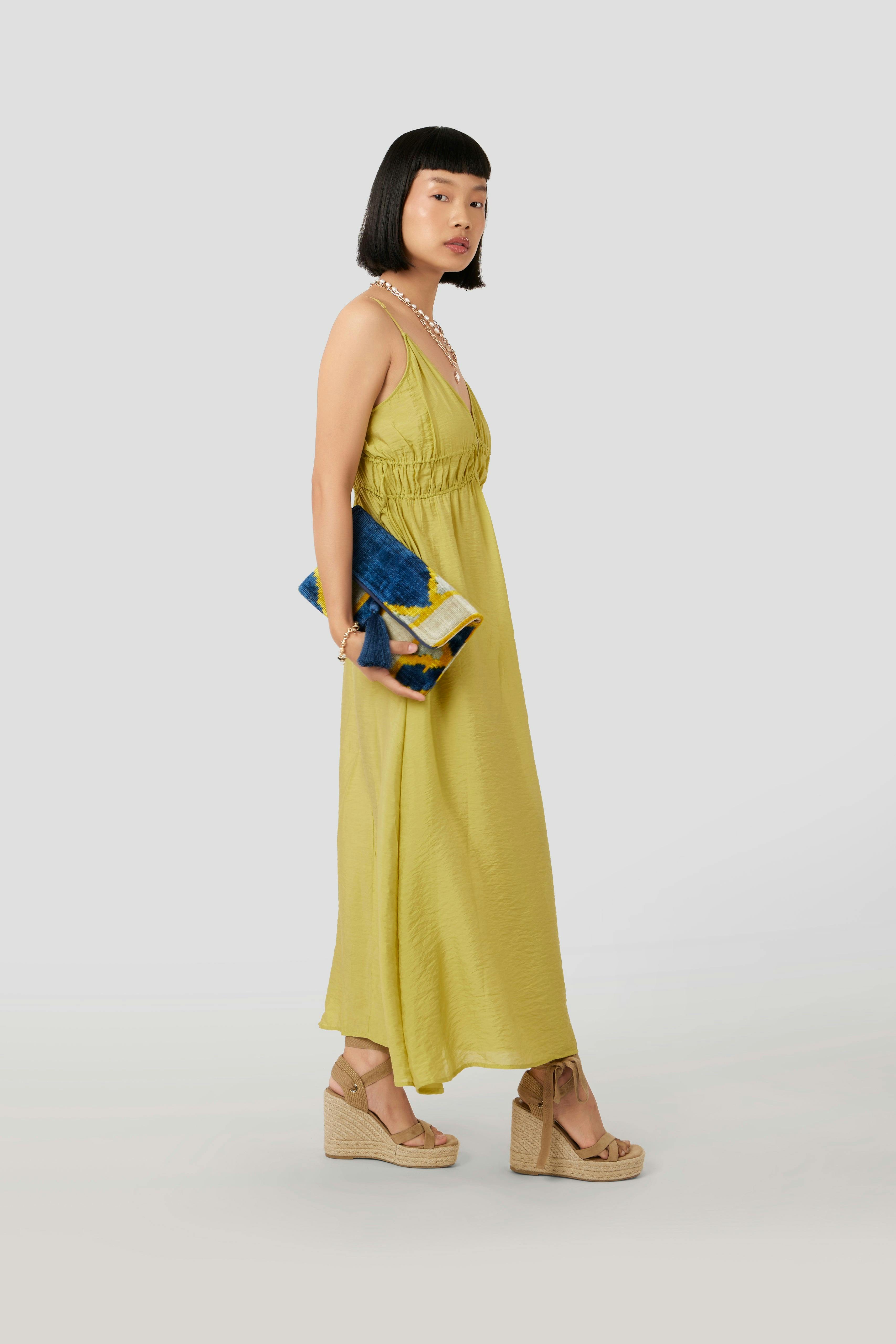 Electric Blue & Yellow Velvet Silk Fold Over Clutch, a product by JENA