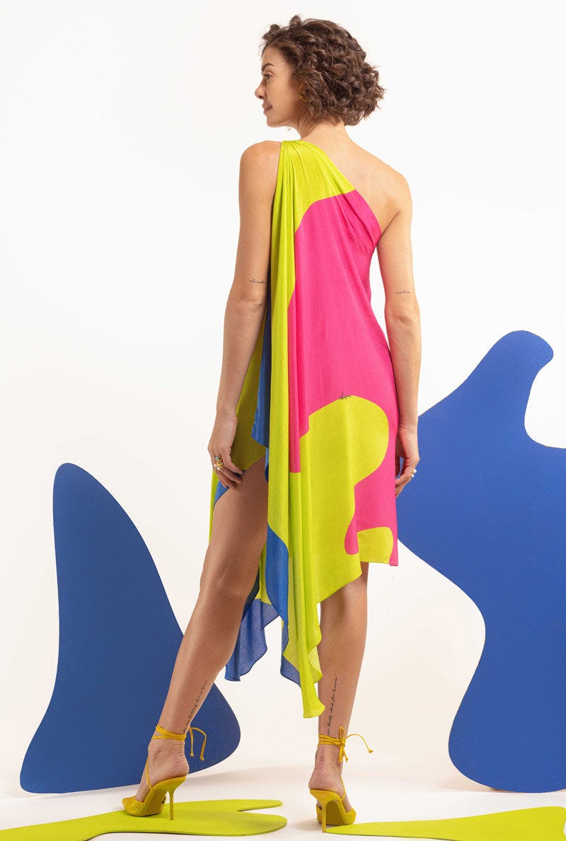 Thumbnail preview #2 for Lime-Hot Pink-Blue Women Drape Dress - HAVIN´ A MOMENT