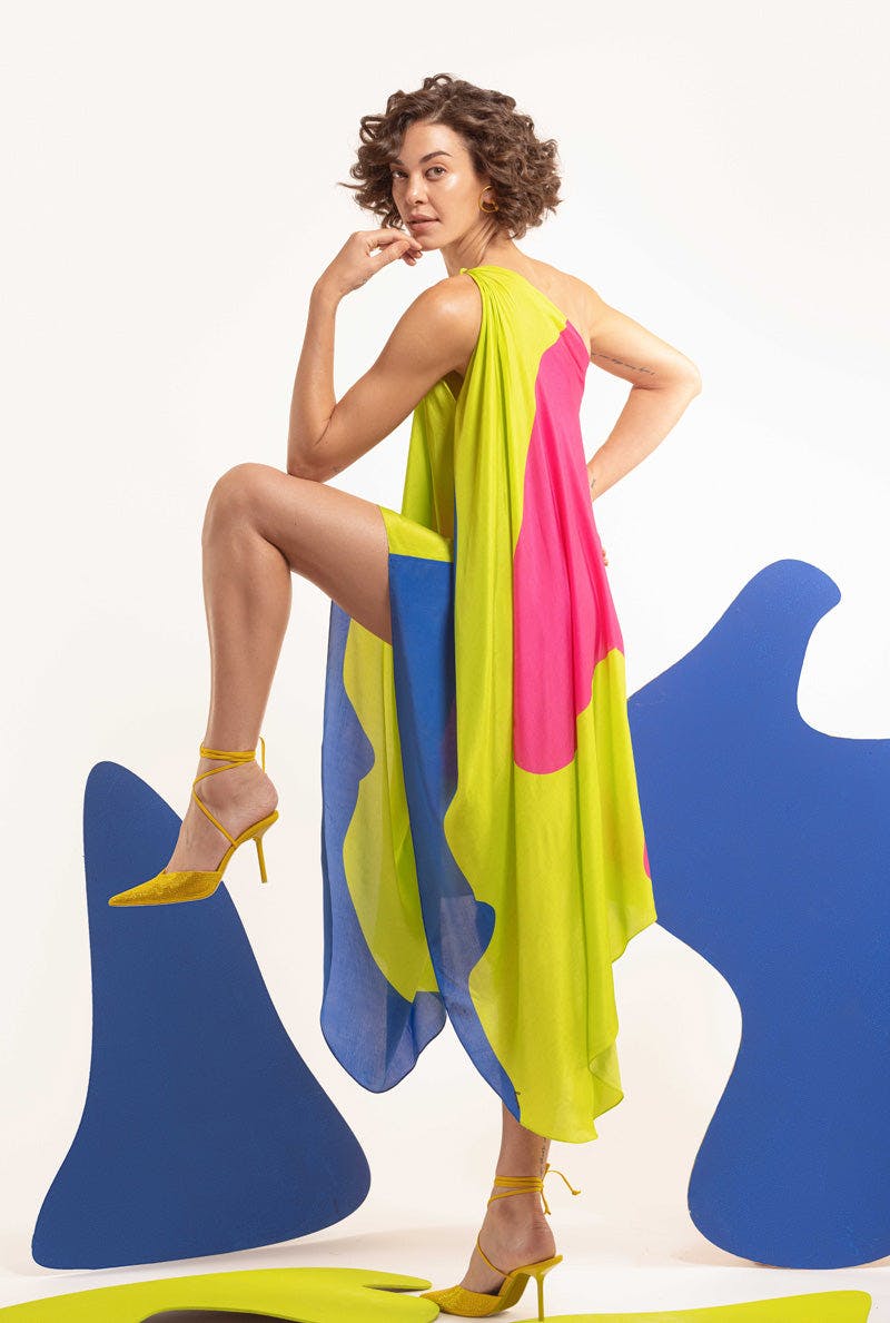 Lime-Hot Pink-Blue Women Drape Dress - HAVIN´ A MOMENT, a product by Nautanky