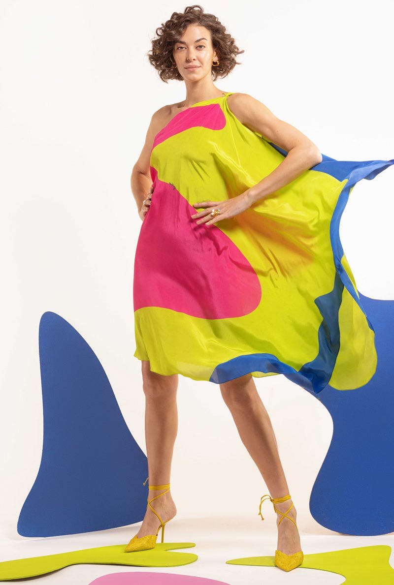 Thumbnail preview #1 for Lime-Hot Pink-Blue Women Drape Dress - HAVIN´ A MOMENT
