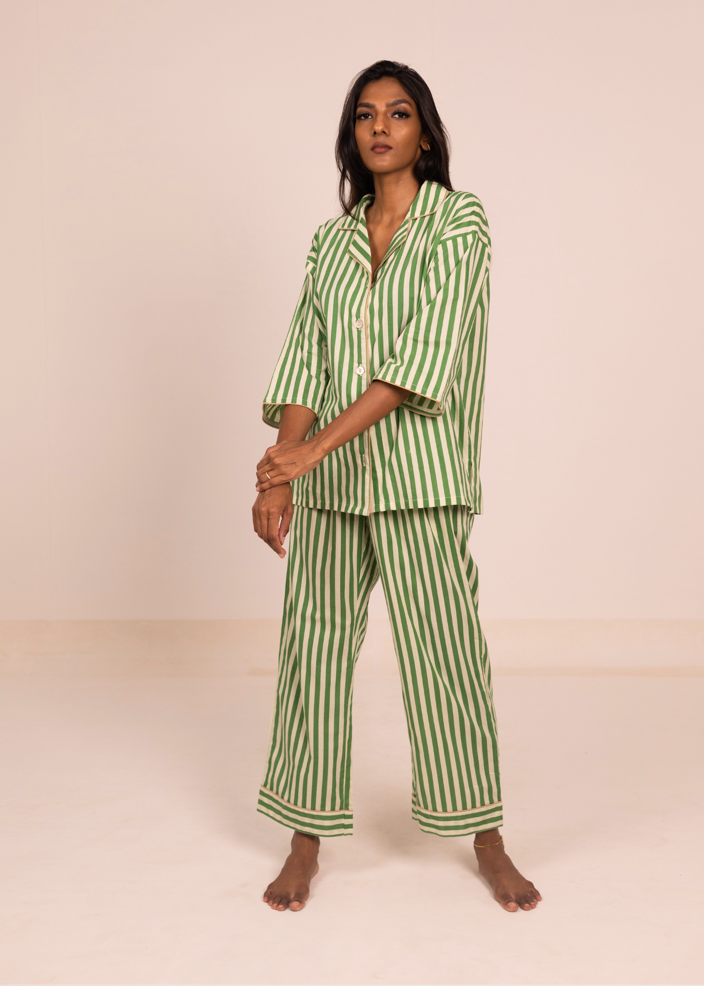 Sharan Boxy PJ Set - Green Stripes, a product by Azurina