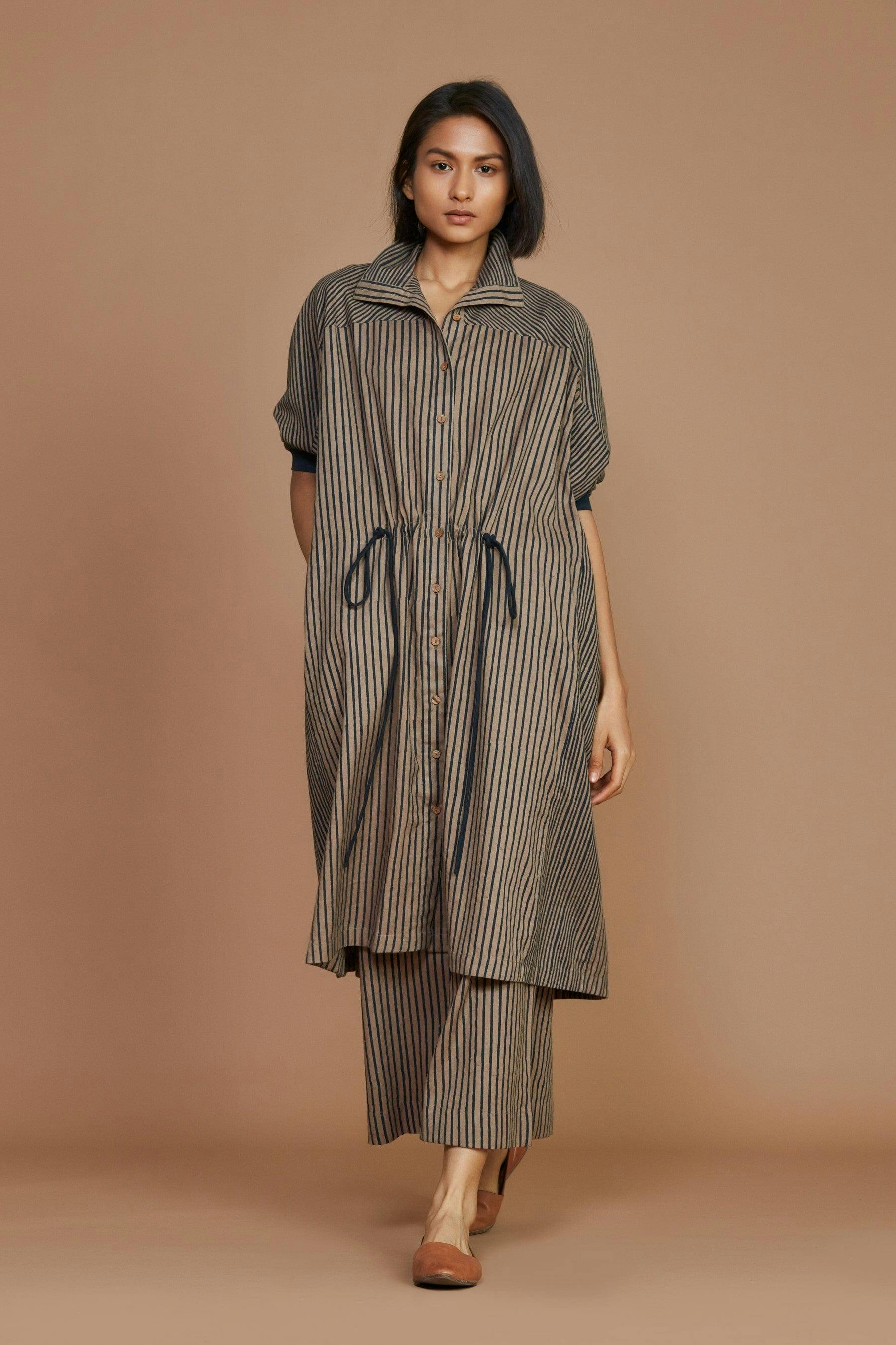 Brown With Charcoal Striped Kaftan Co-Ord Set, a product by Style Mati