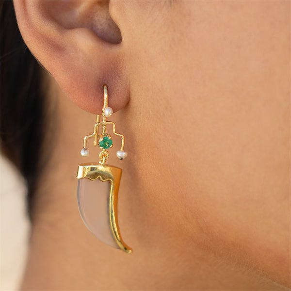 Thumbnail preview #3 for AVANI Faux Tiger Claw Green Royal Earrings