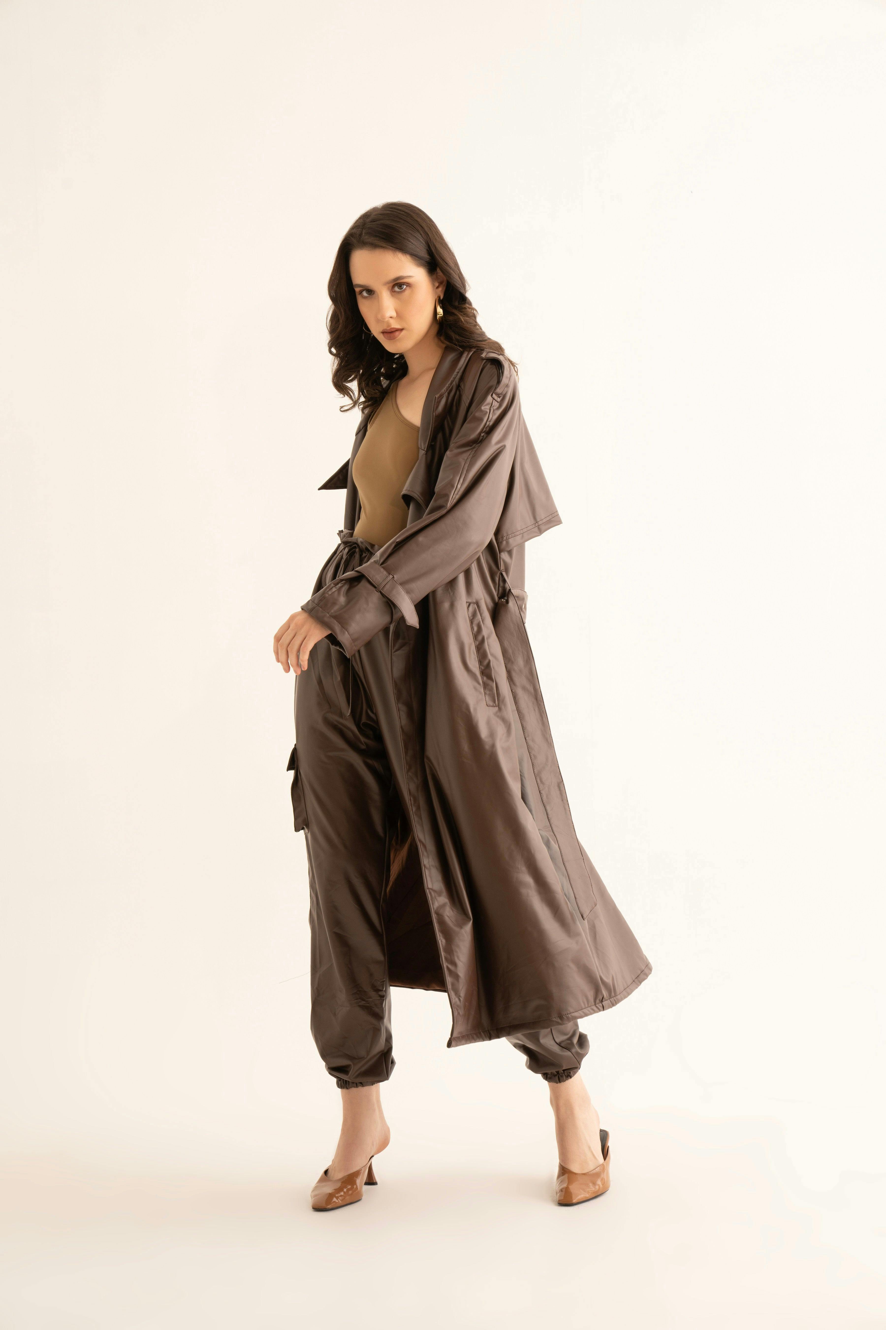 Thumbnail preview #0 for Brown Faux Leather Trench