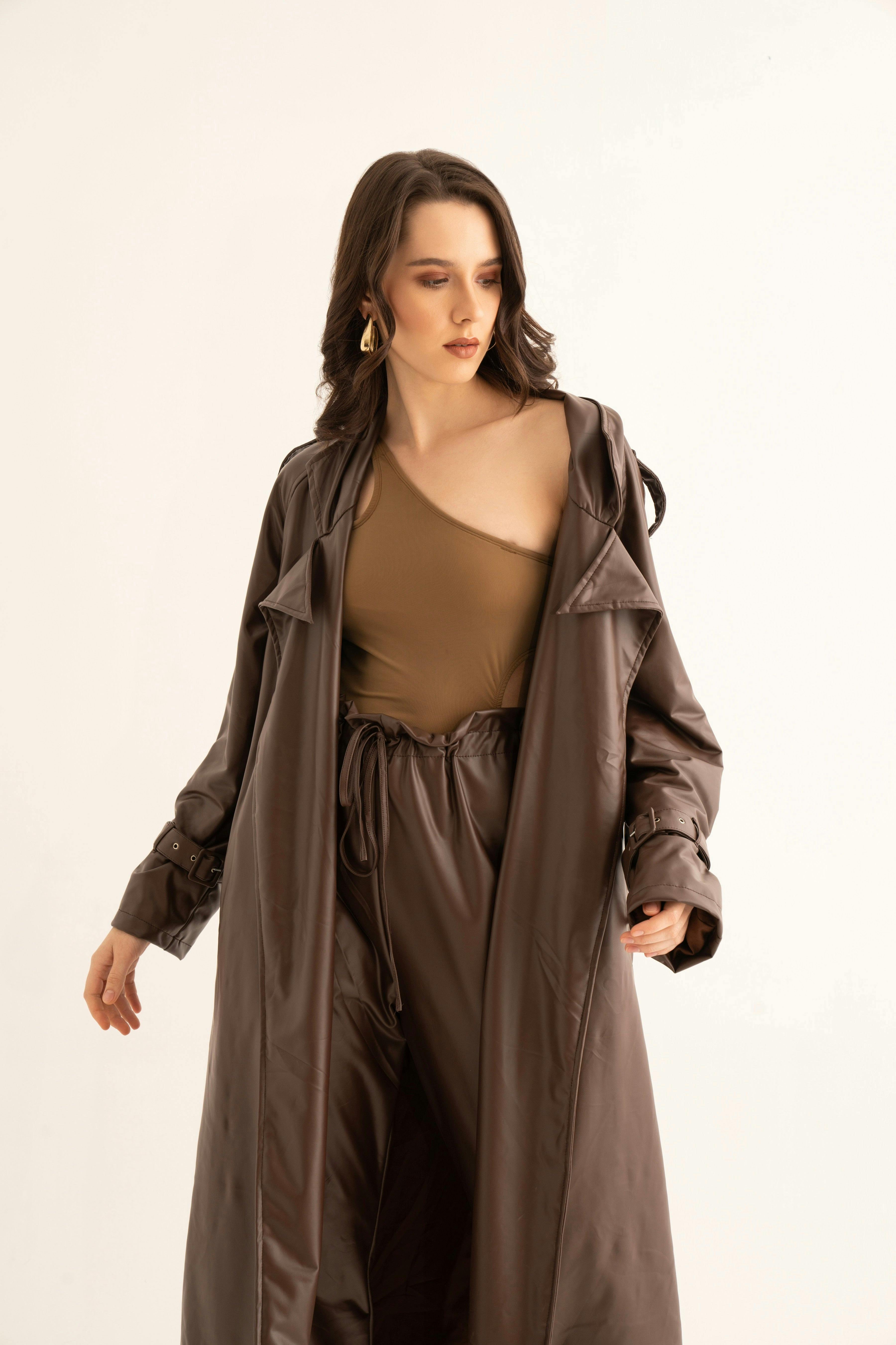 Thumbnail preview #2 for Brown Faux Leather Trench