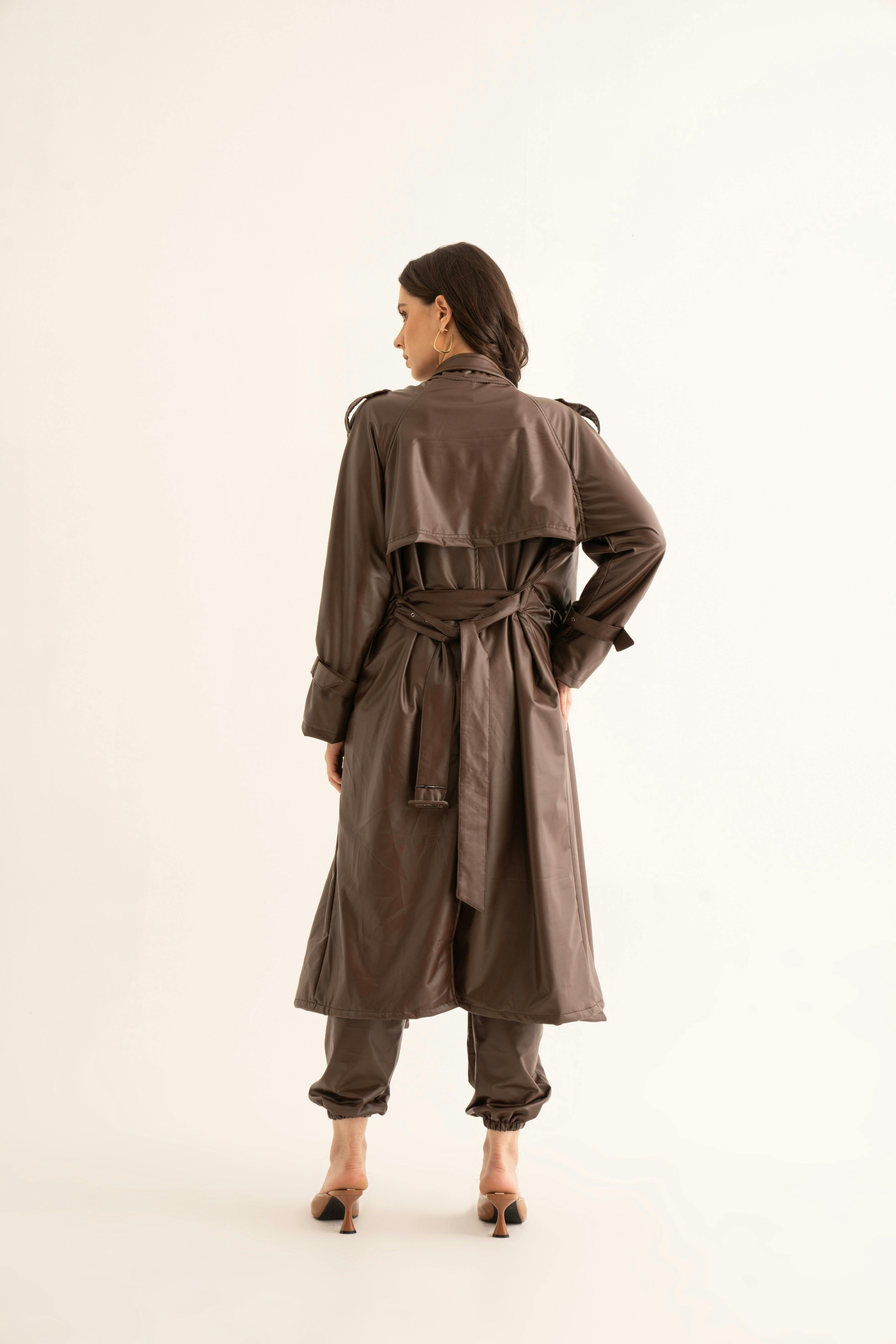 Thumbnail preview #1 for Brown Faux Leather Trench
