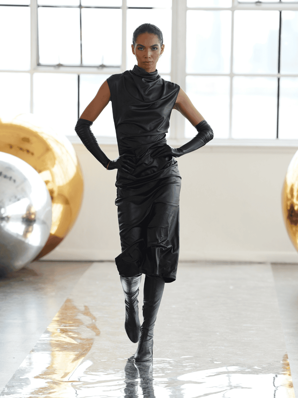 Black Draped Midi Dress, a product by tara and i