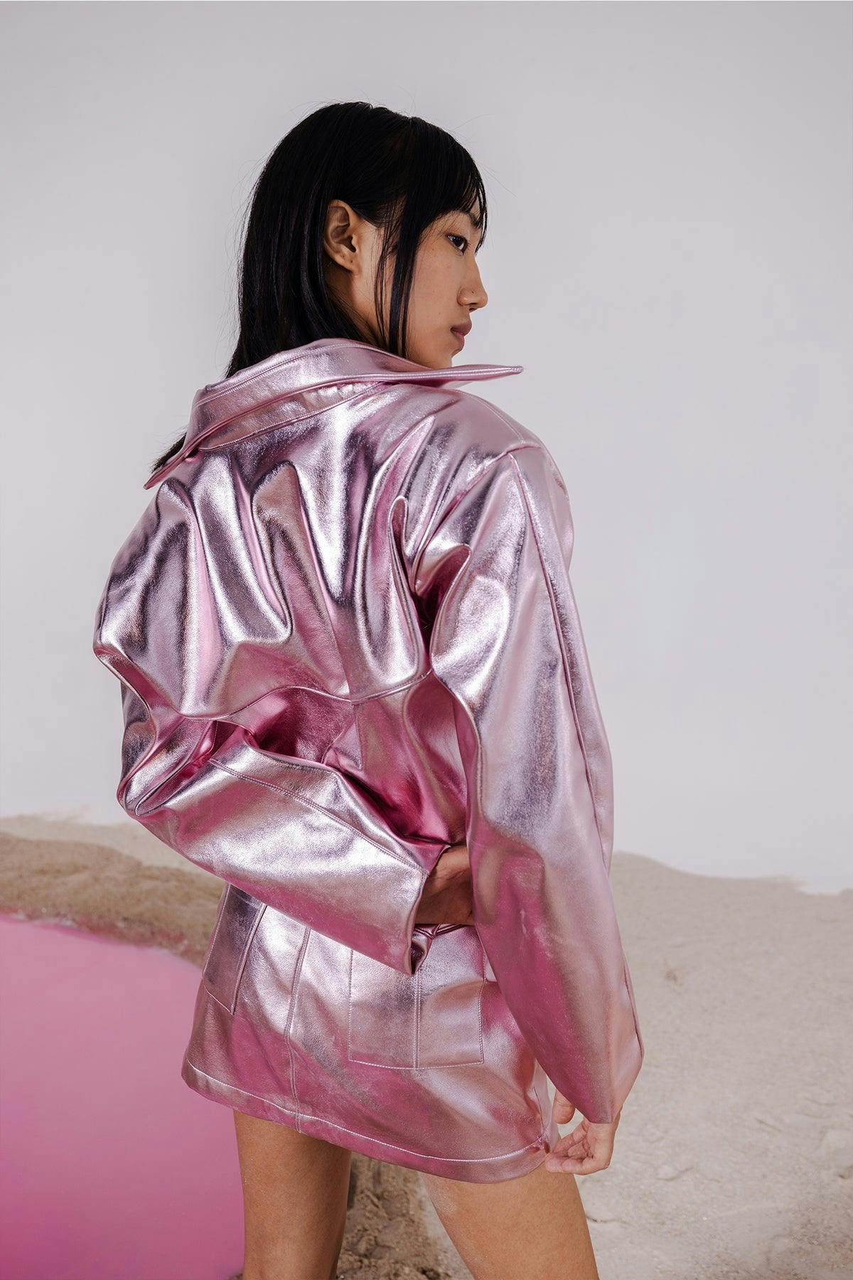 Thumbnail preview #5 for NIXIE PINK OVERSIZED CROPPED JACKET WITH MINI SKIRT
