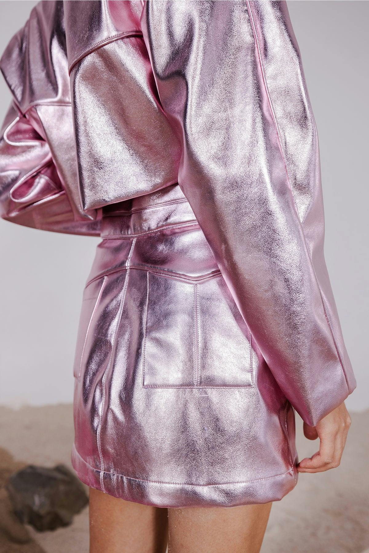 Thumbnail preview #6 for NIXIE PINK OVERSIZED CROPPED JACKET WITH MINI SKIRT