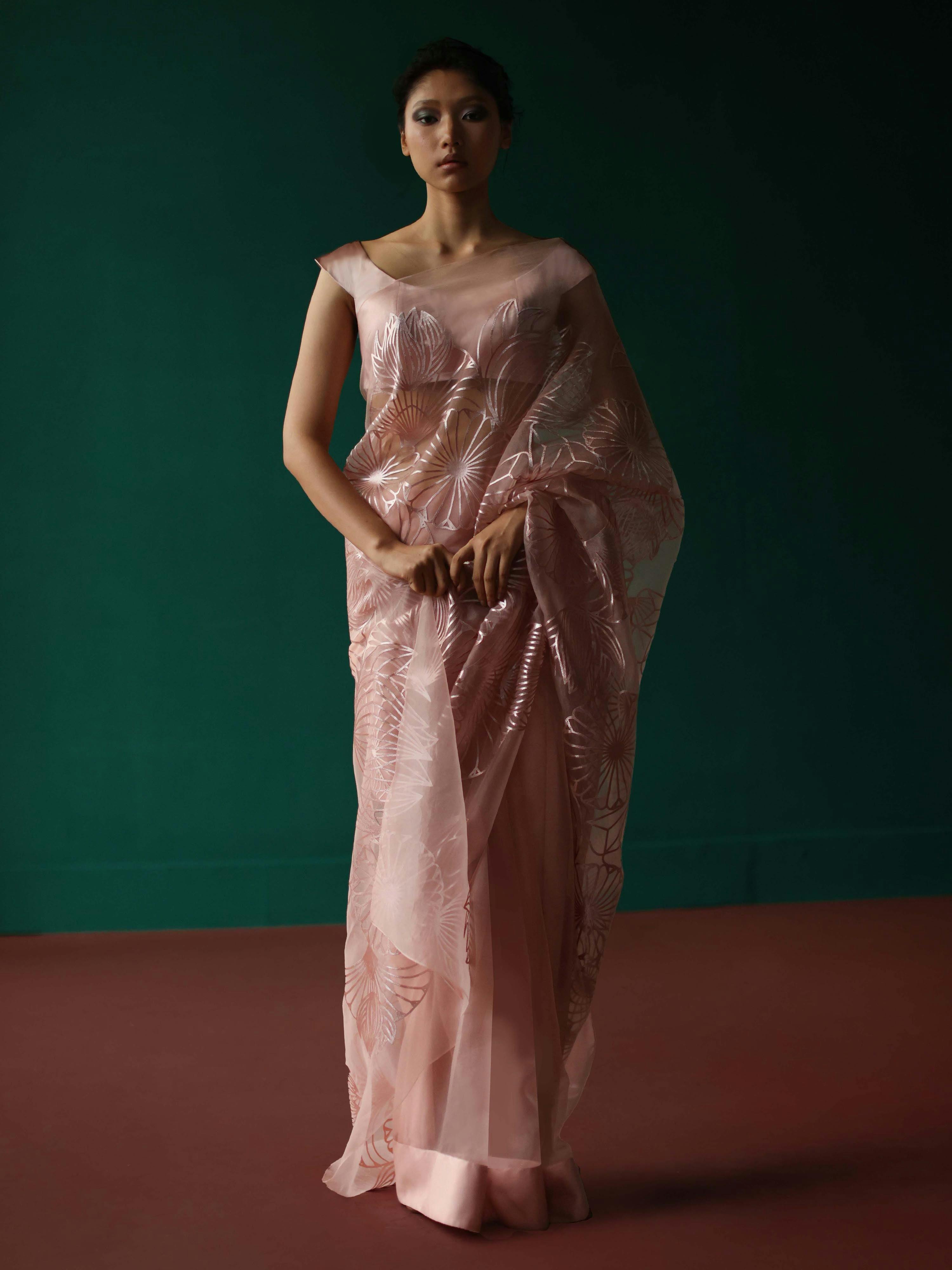 Rosegold geometric bloom saree, a product by Shriya Khanna