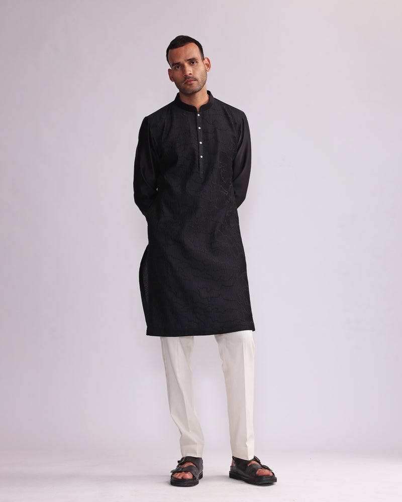 CONTOUR LINE PIN TUCKS EMBROIDERED KURTA SET, a product by Country Made