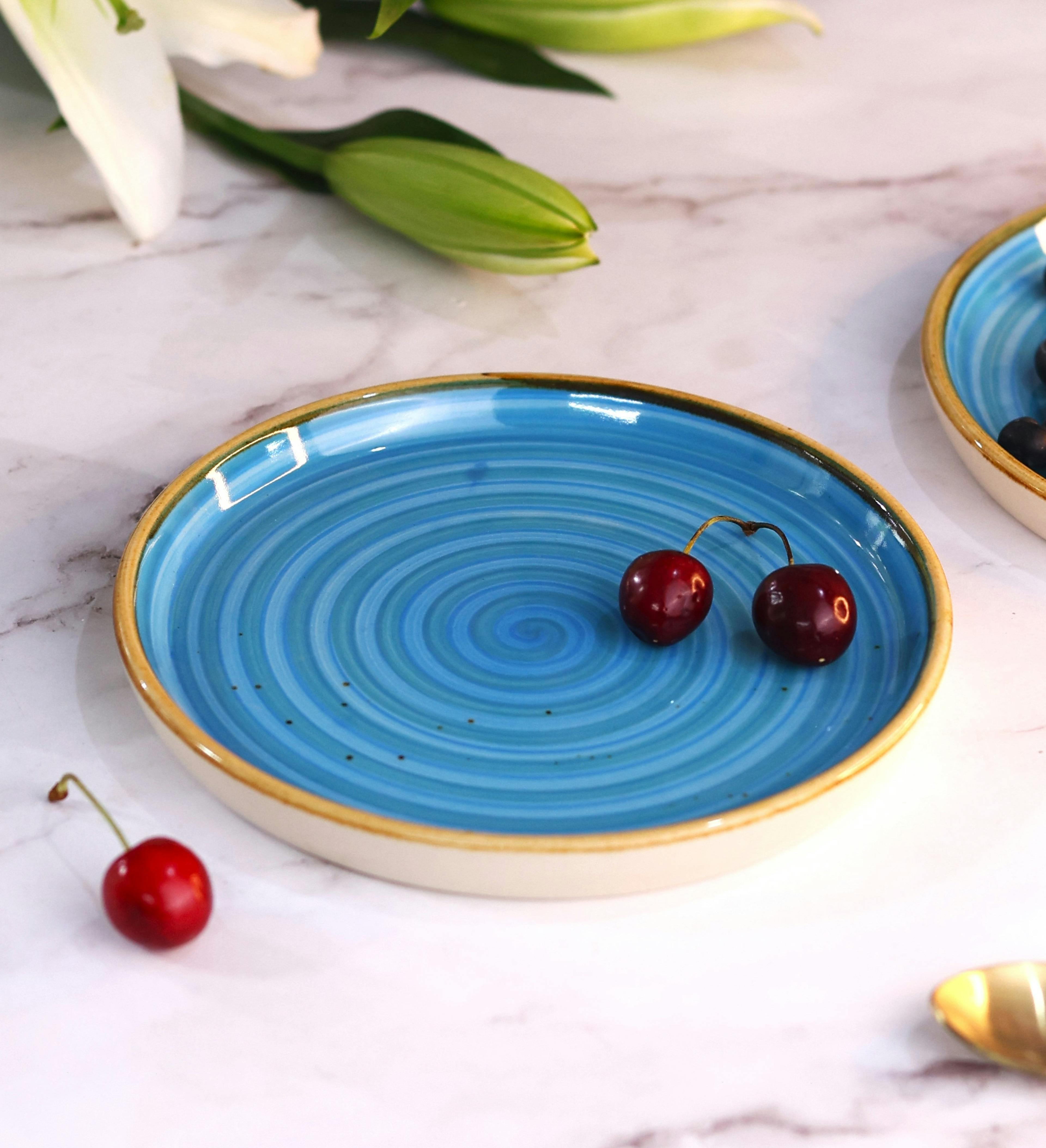 Blue Rim Deep Sided Snack Plate, a product by Olive Home accent