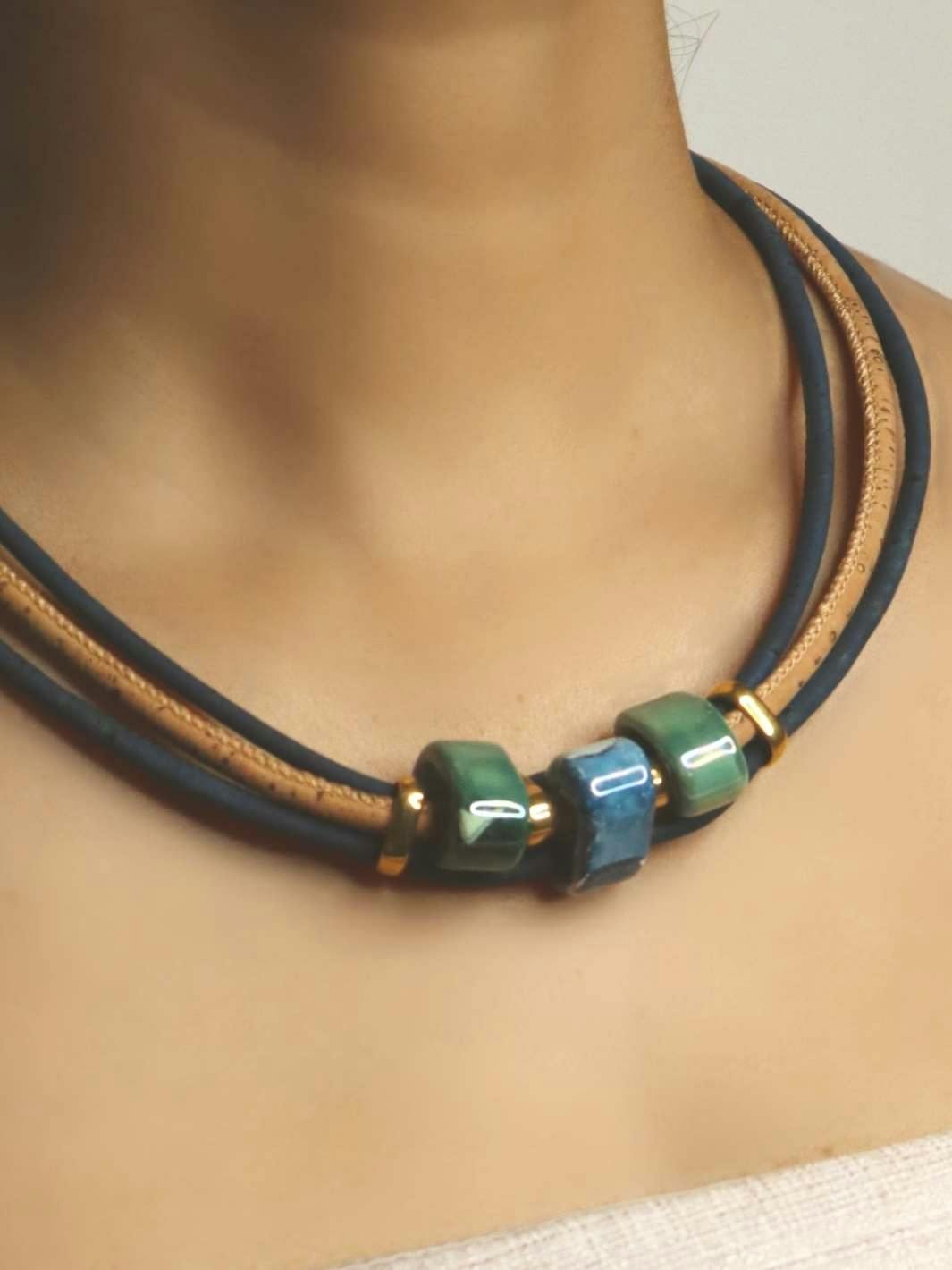 Thumbnail preview #1 for Northern Lights Cork Necklace in Porcelain Ceramic