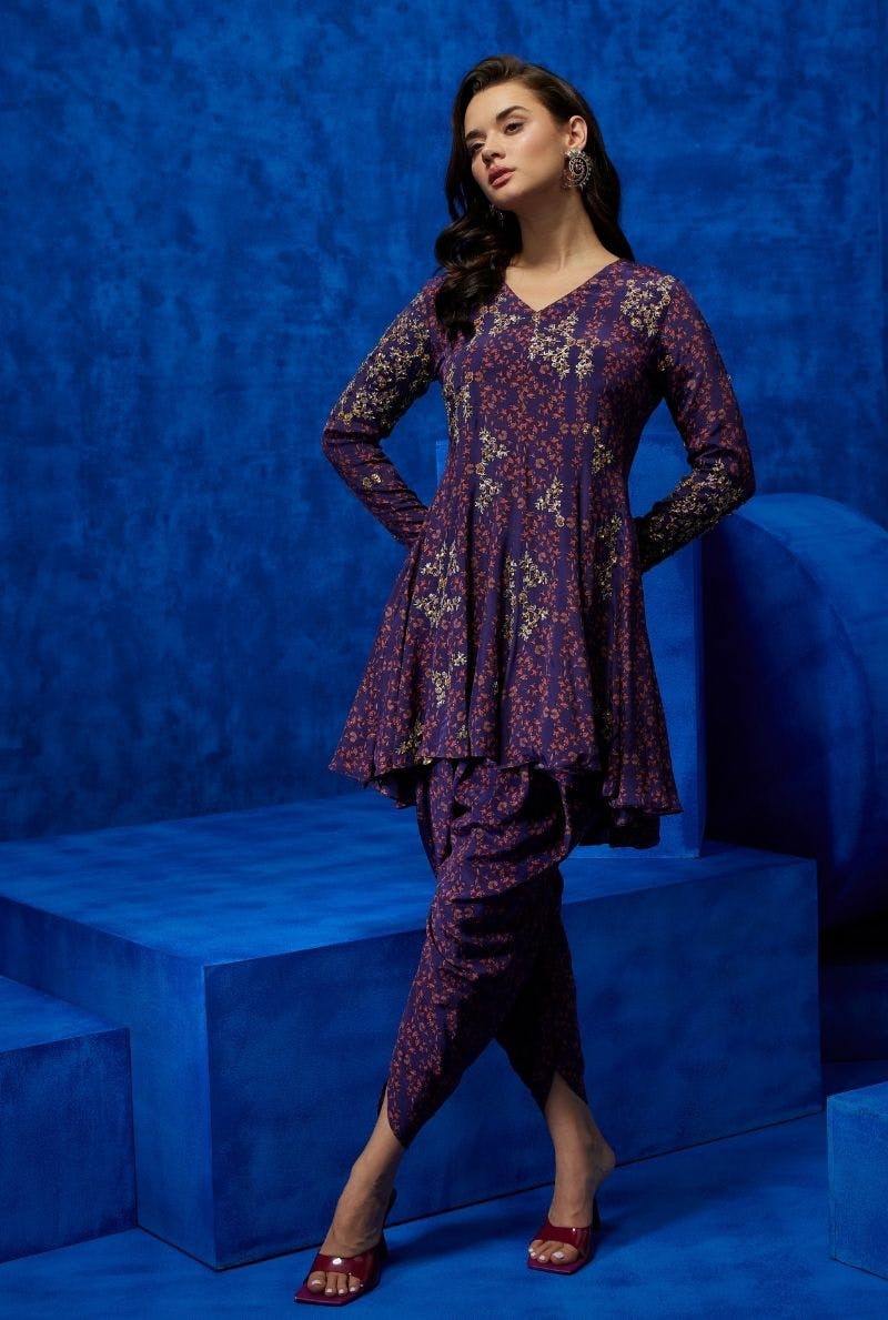 Purple Tunic with Drape Pant - Regal Bloom, a product by Nautanky