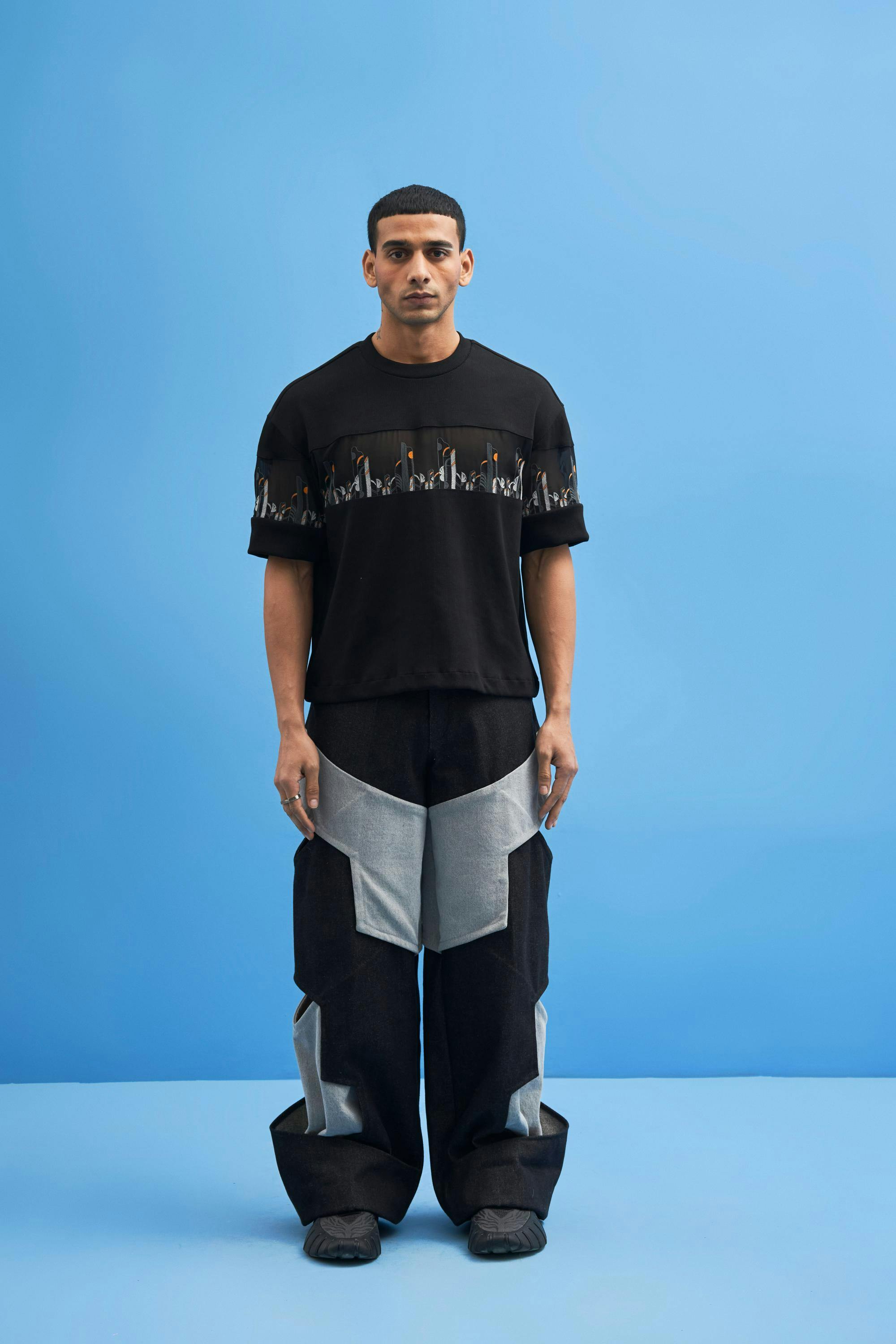 Black Structured Layered Trousers, a product by Siddhant Agrawal Label