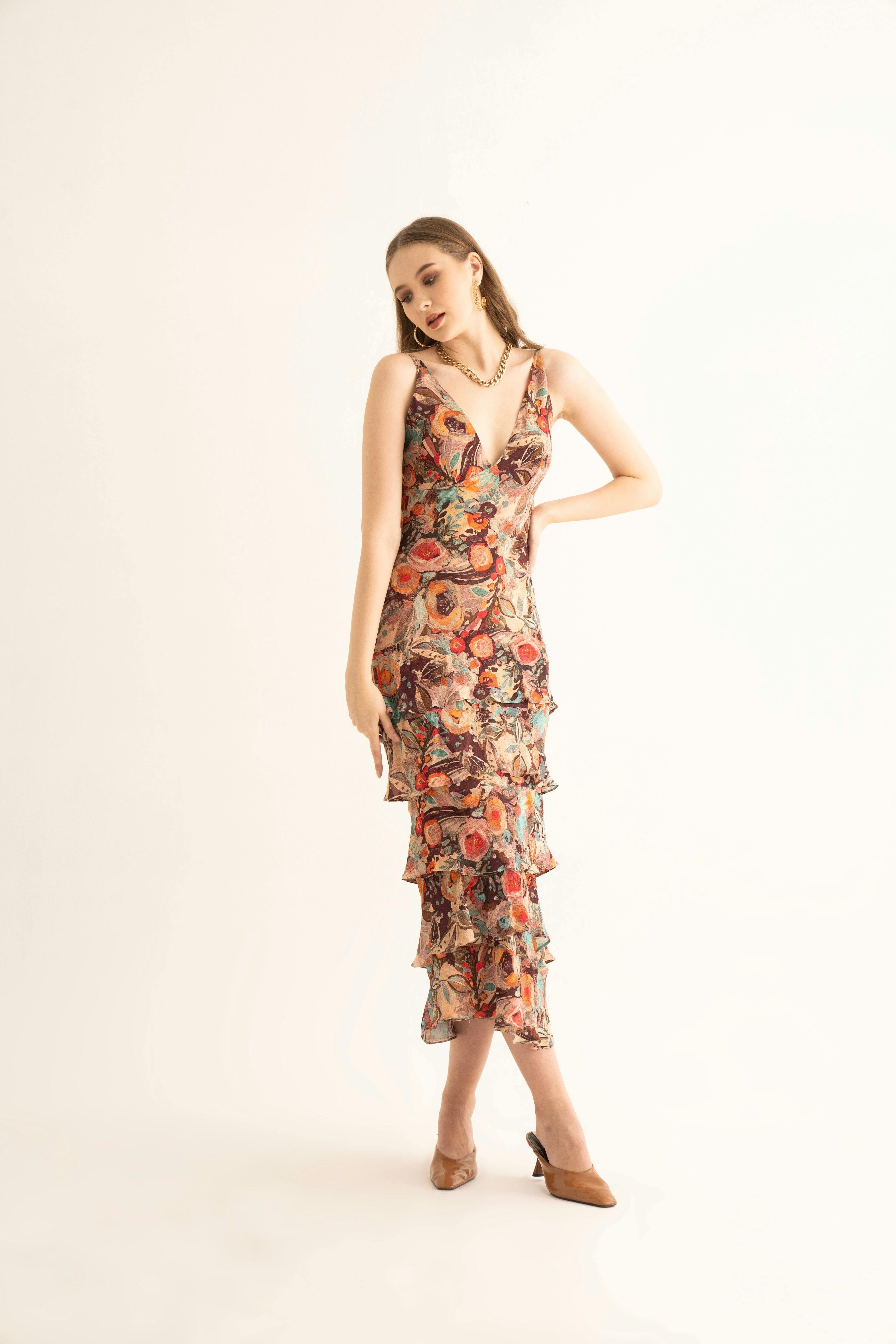 Smudged Floral Maxi Ruffle Dress, a product by Torqadorn