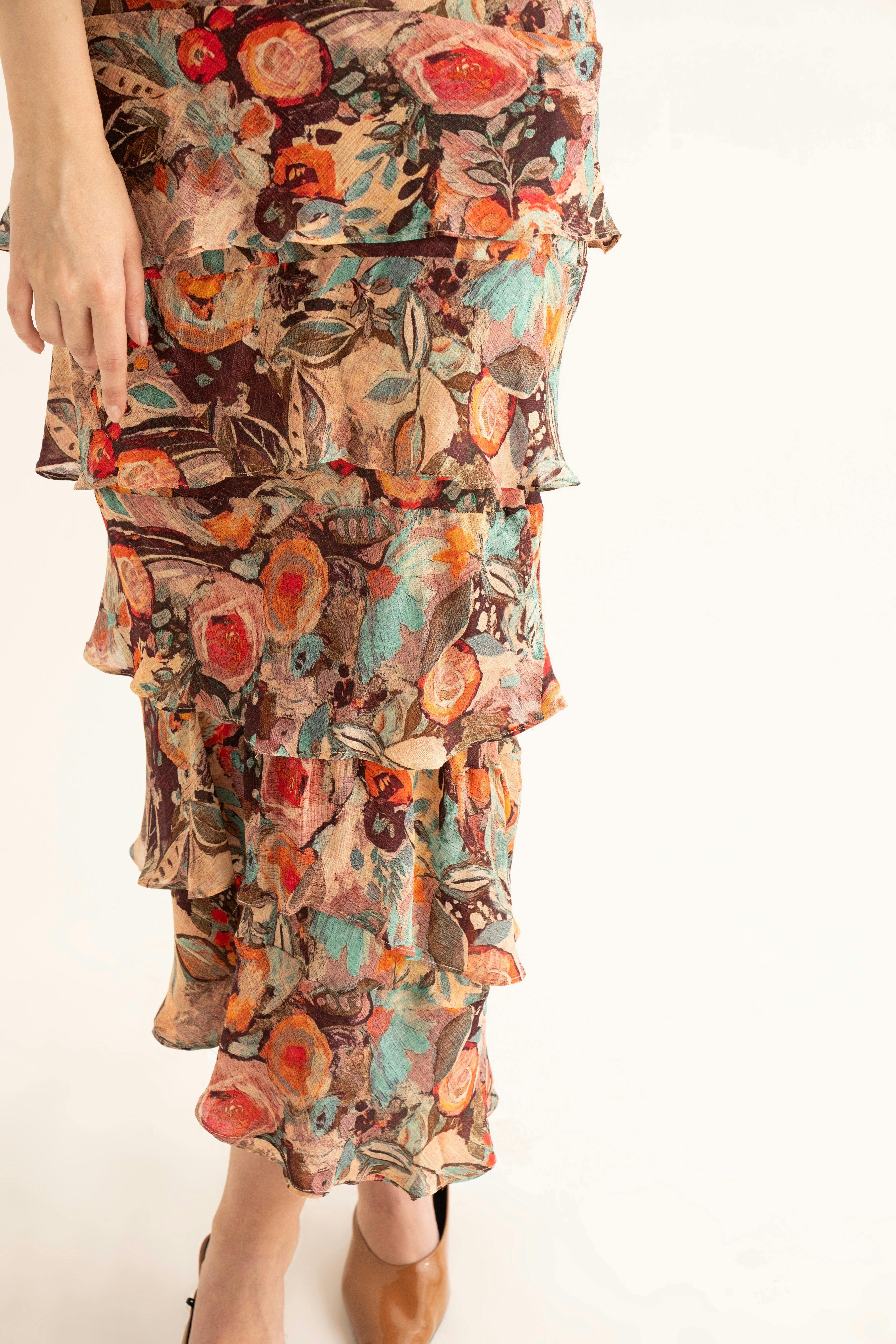 Thumbnail preview #3 for Smudged Floral Maxi Ruffle Dress