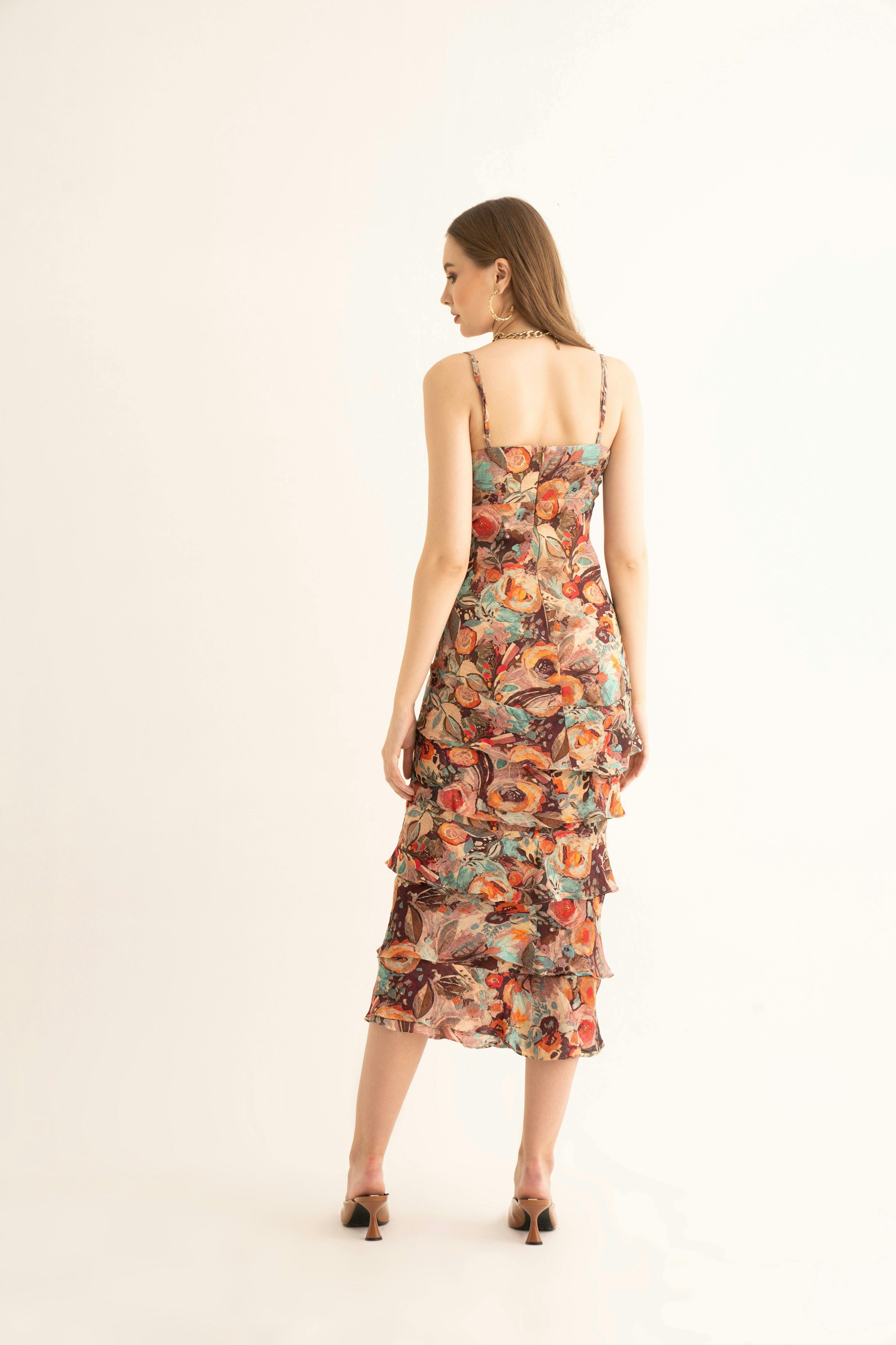 Thumbnail preview #4 for Smudged Floral Maxi Ruffle Dress
