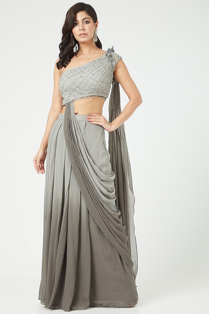 Thumbnail preview #0 for Grey Draped Gown Saree