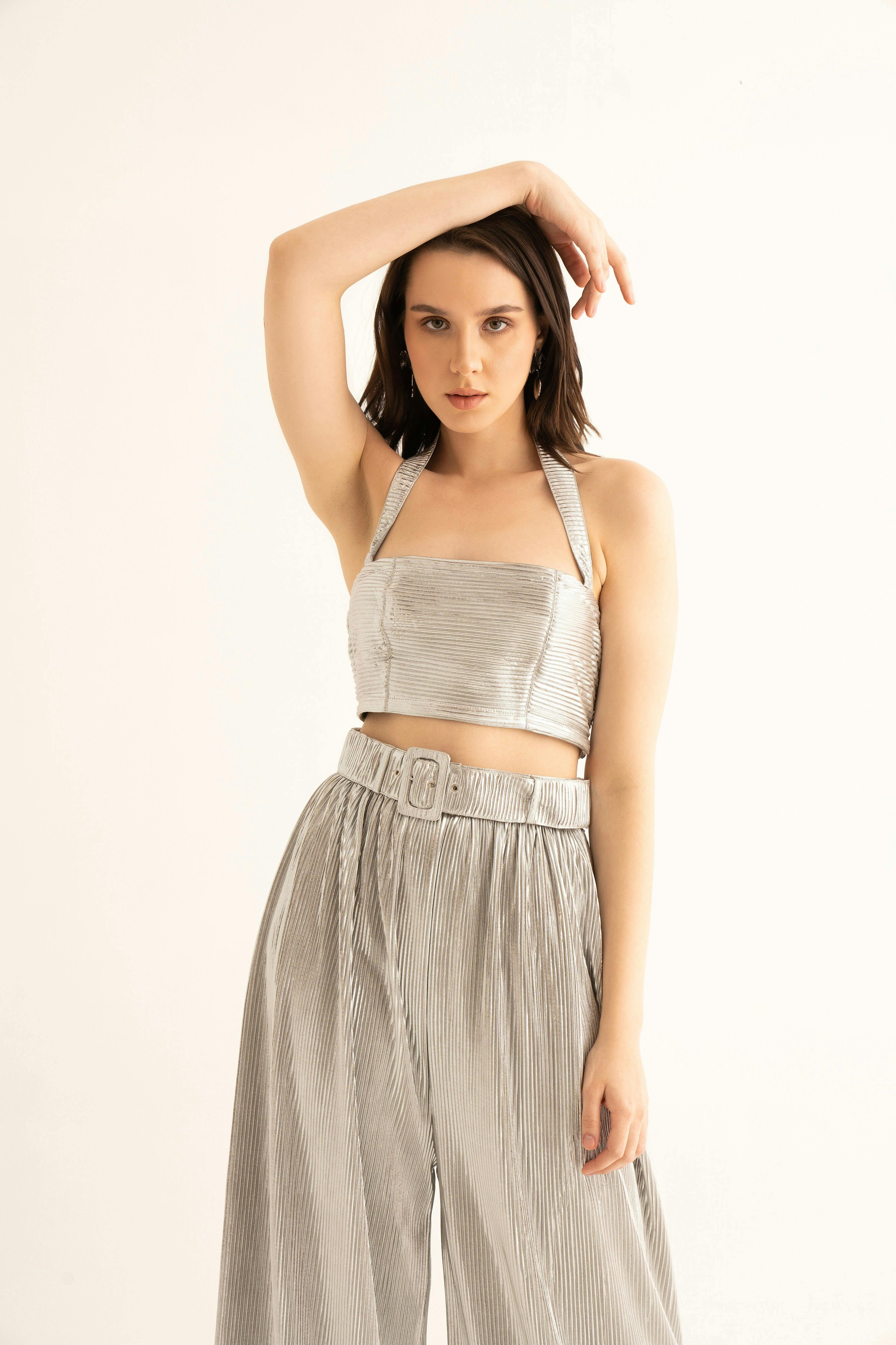 Thumbnail preview #0 for Silver Pleated Crop Top