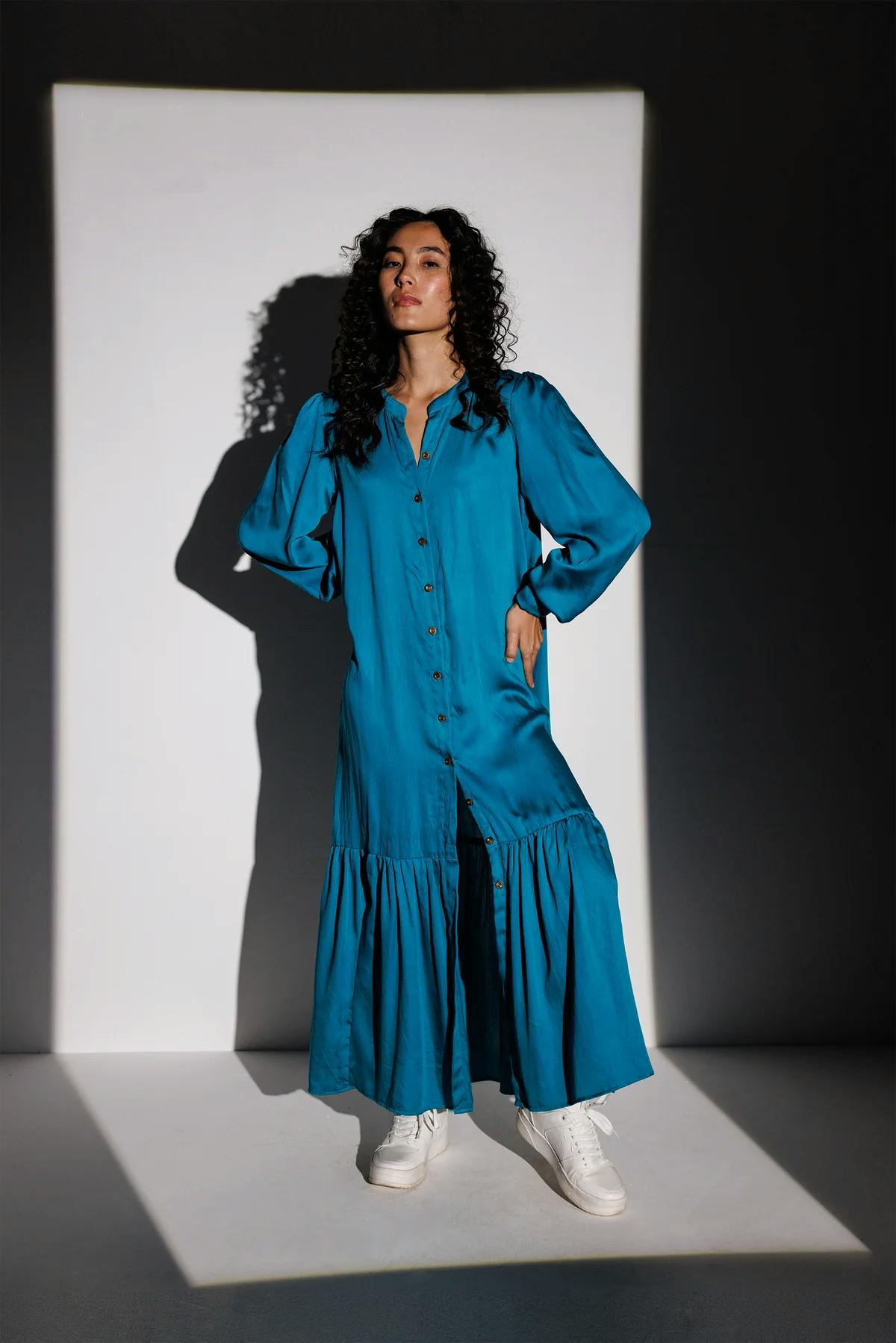 Thumbnail preview #3 for Mandarin Collar Full Length Dress 