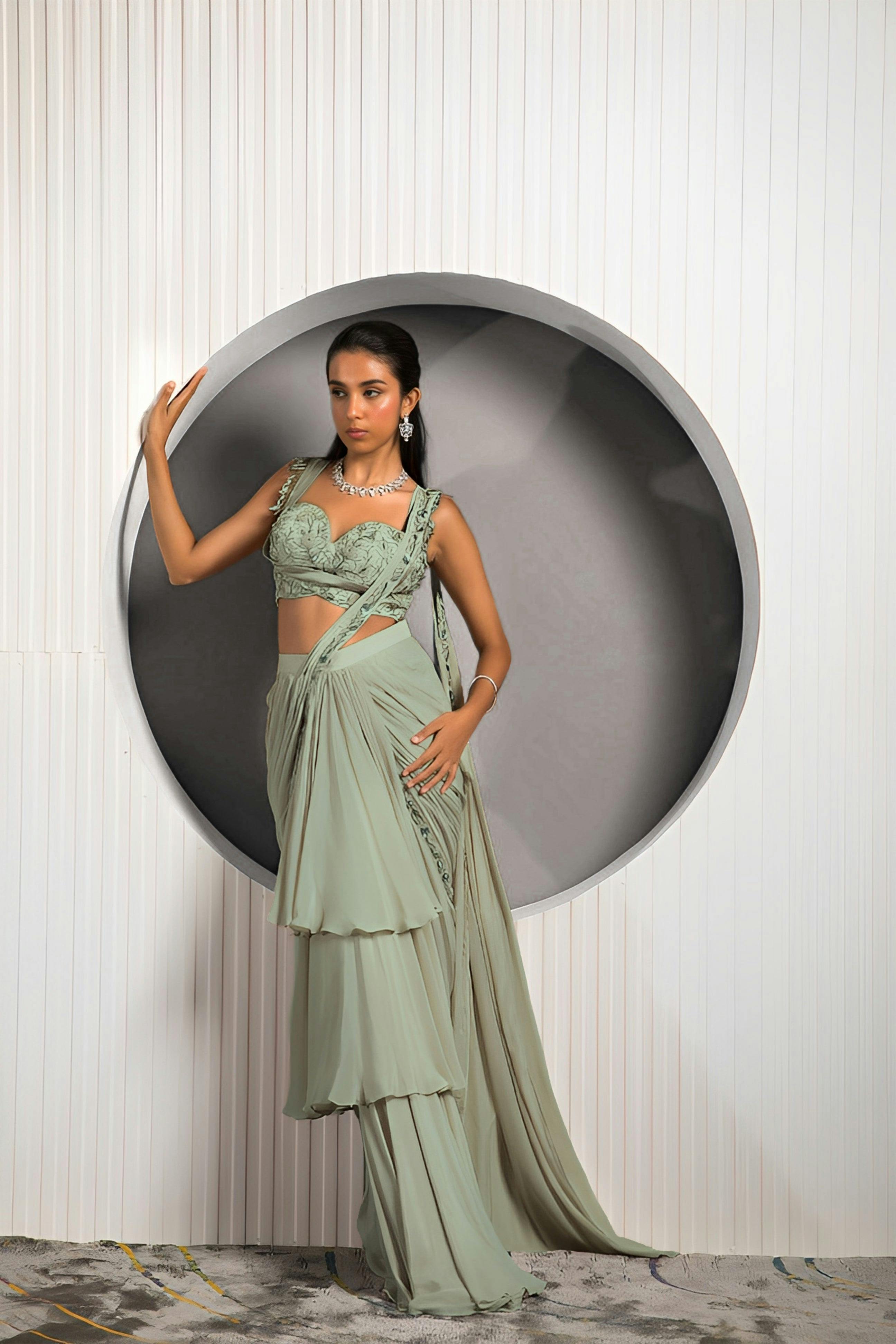 Thumbnail preview #0 for Light Olive Green Saree