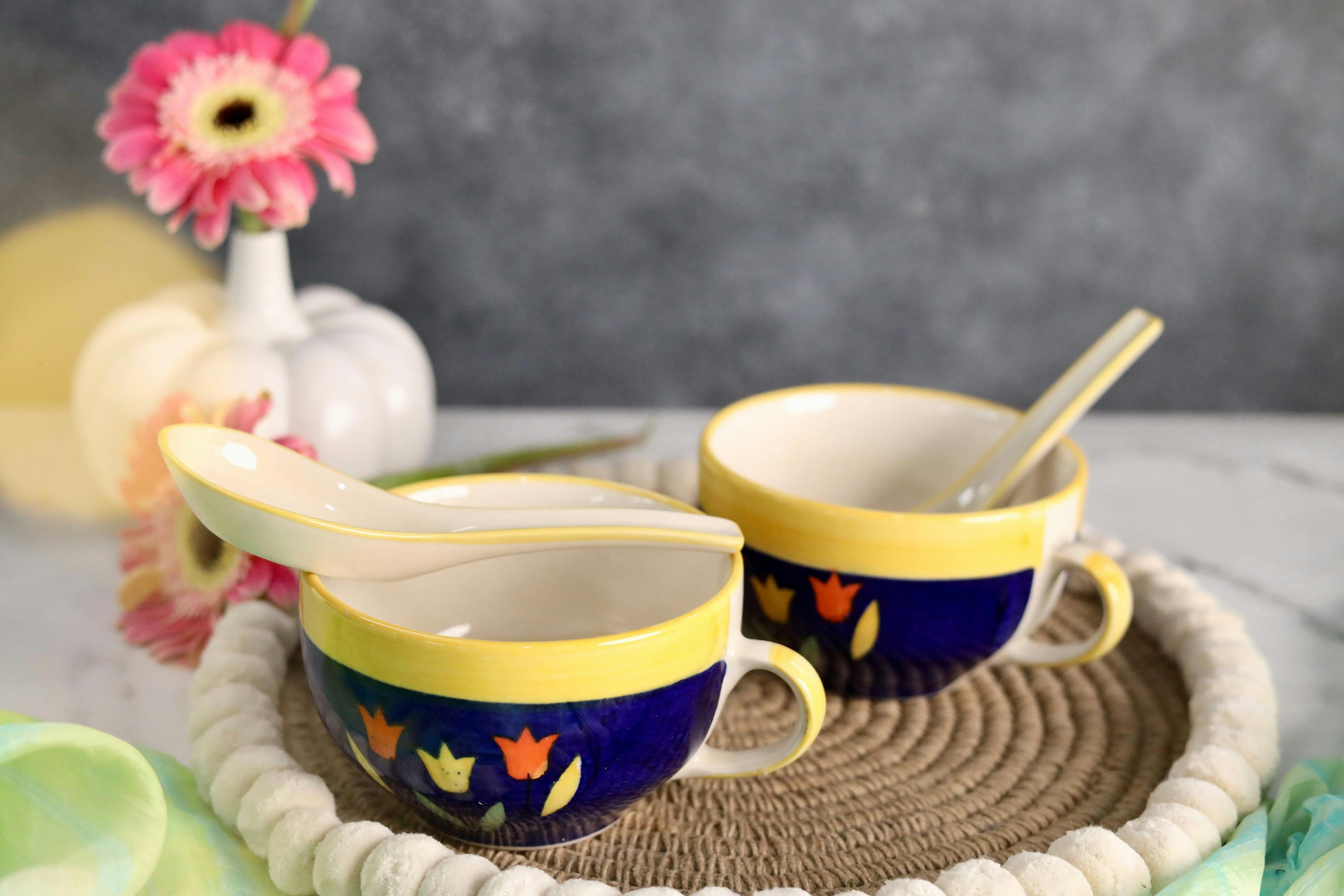 Bagh Handpainted Soup Mug with Spoon - Set of 2, a product by Olive Home accent