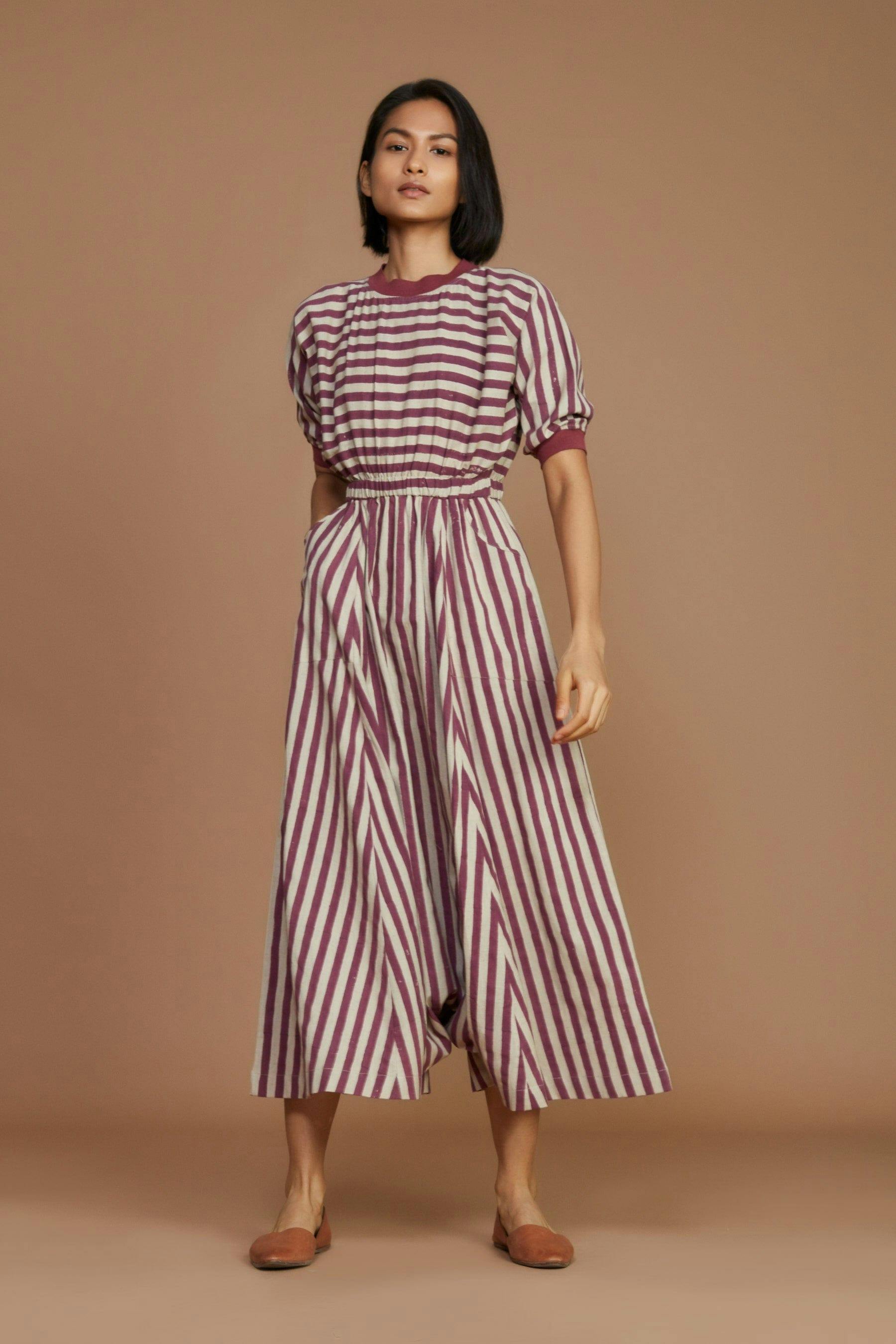 Ivory and Mauve Striped Mati Sphara Jumpsuit, a product by Style Mati