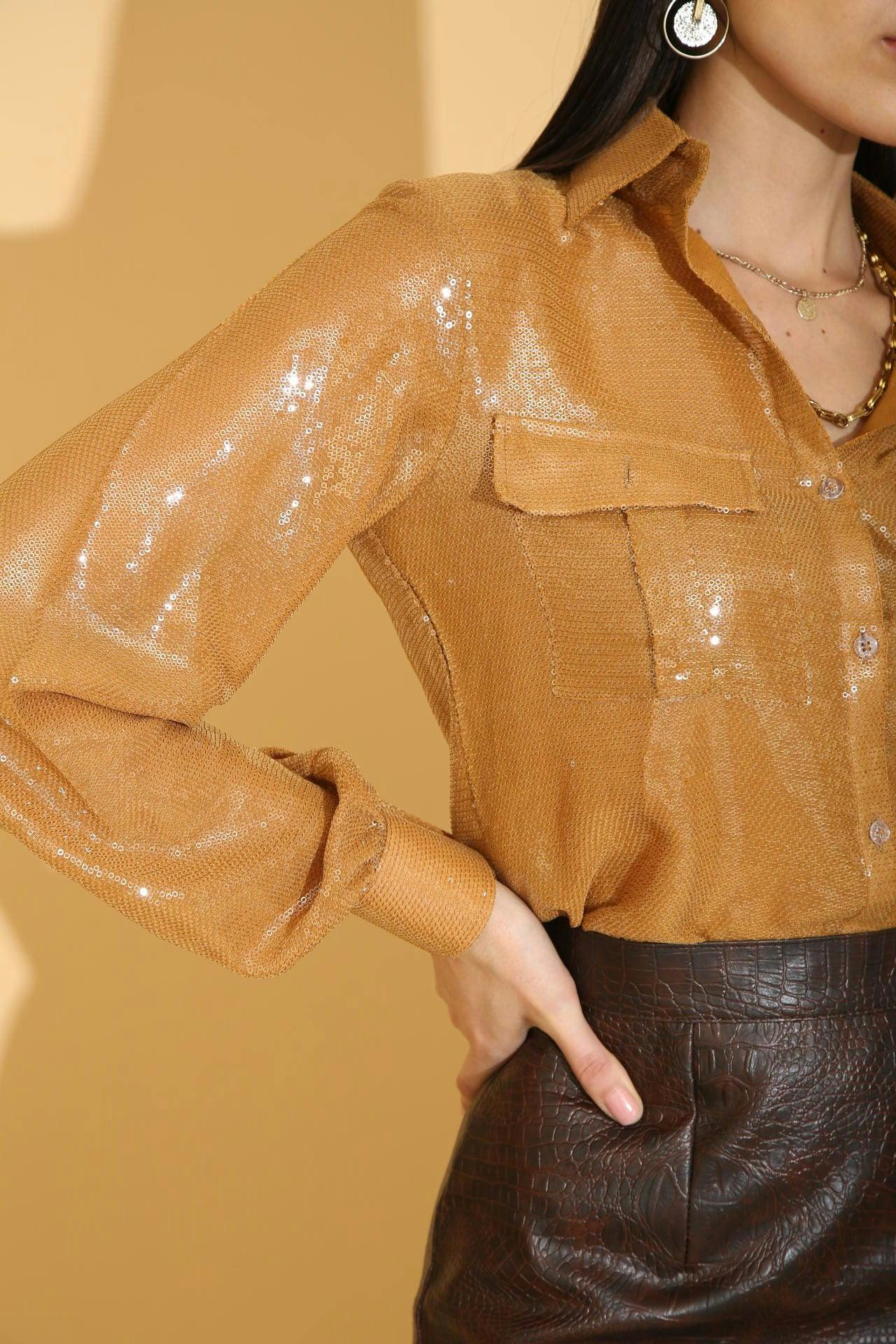 Thumbnail preview #5 for Burnt Gold Sequins Shirt