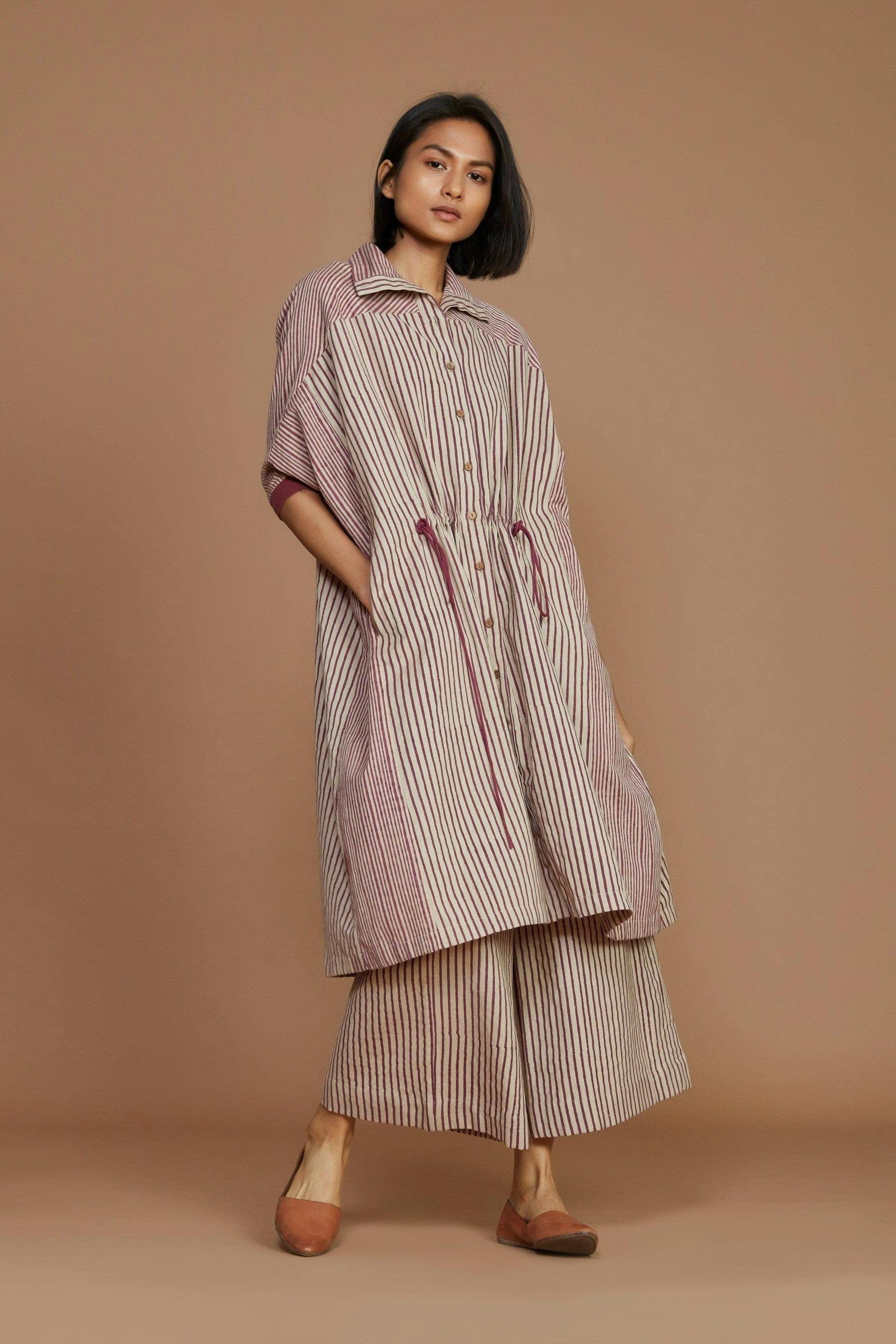 Ivory With Mauve Striped Kaftan Co-Ord Set, a product by Style Mati
