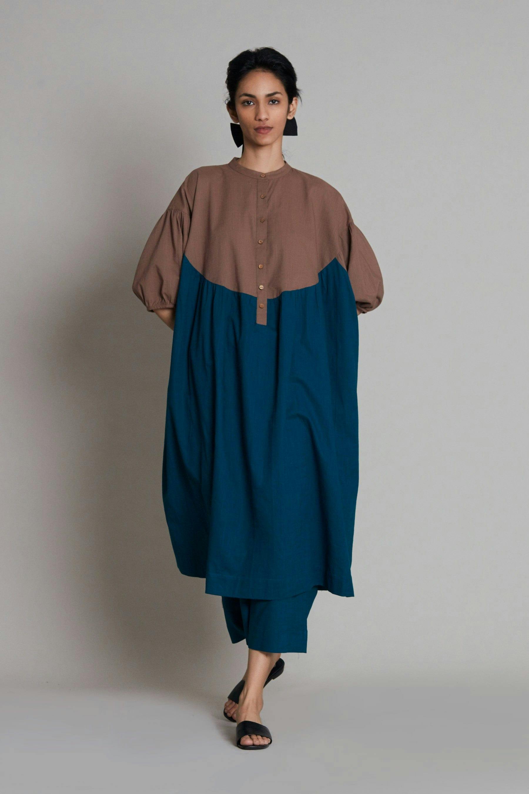 Thumbnail preview #0 for Beige & Teal Blue CB Acra Tunic Set