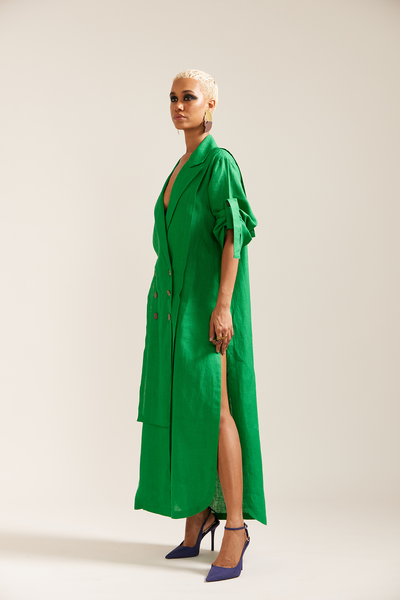 Thumbnail preview #2 for Green Linen Maxi Dress