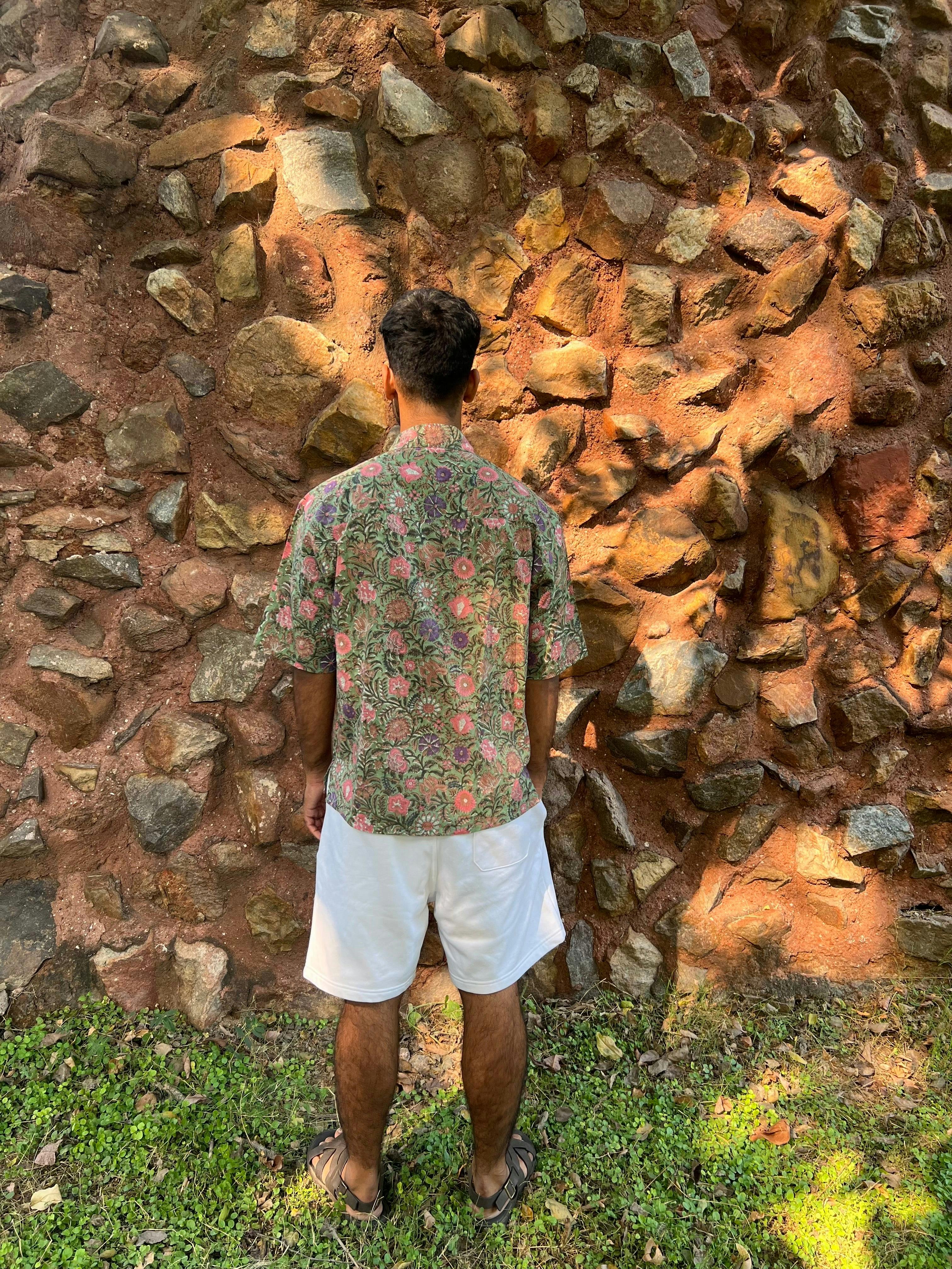 Thumbnail preview #4 for Hand Block Printed 100% Cotton Shirt - Mughal Vines