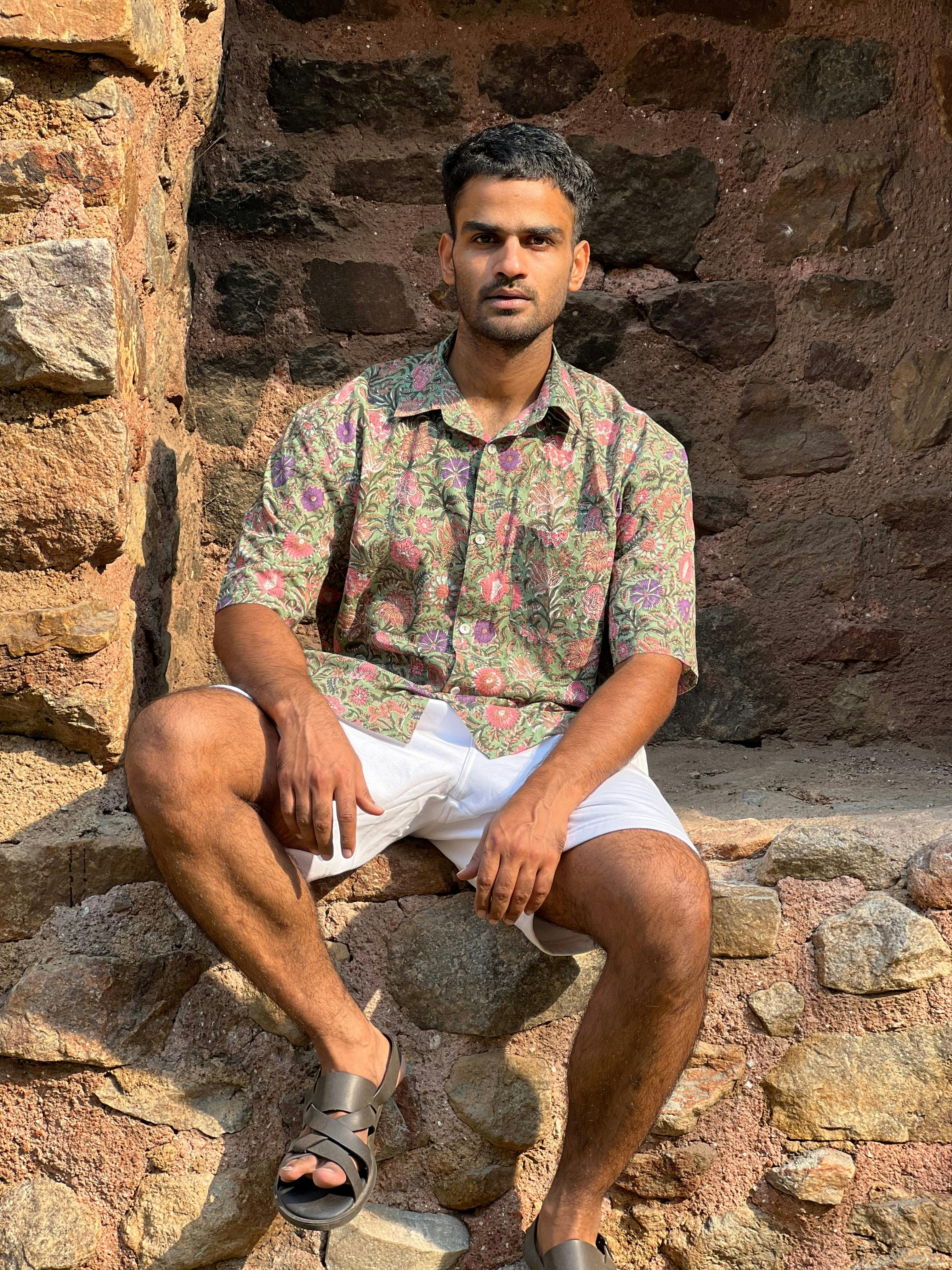 Thumbnail preview #1 for Hand Block Printed 100% Cotton Shirt - Mughal Vines