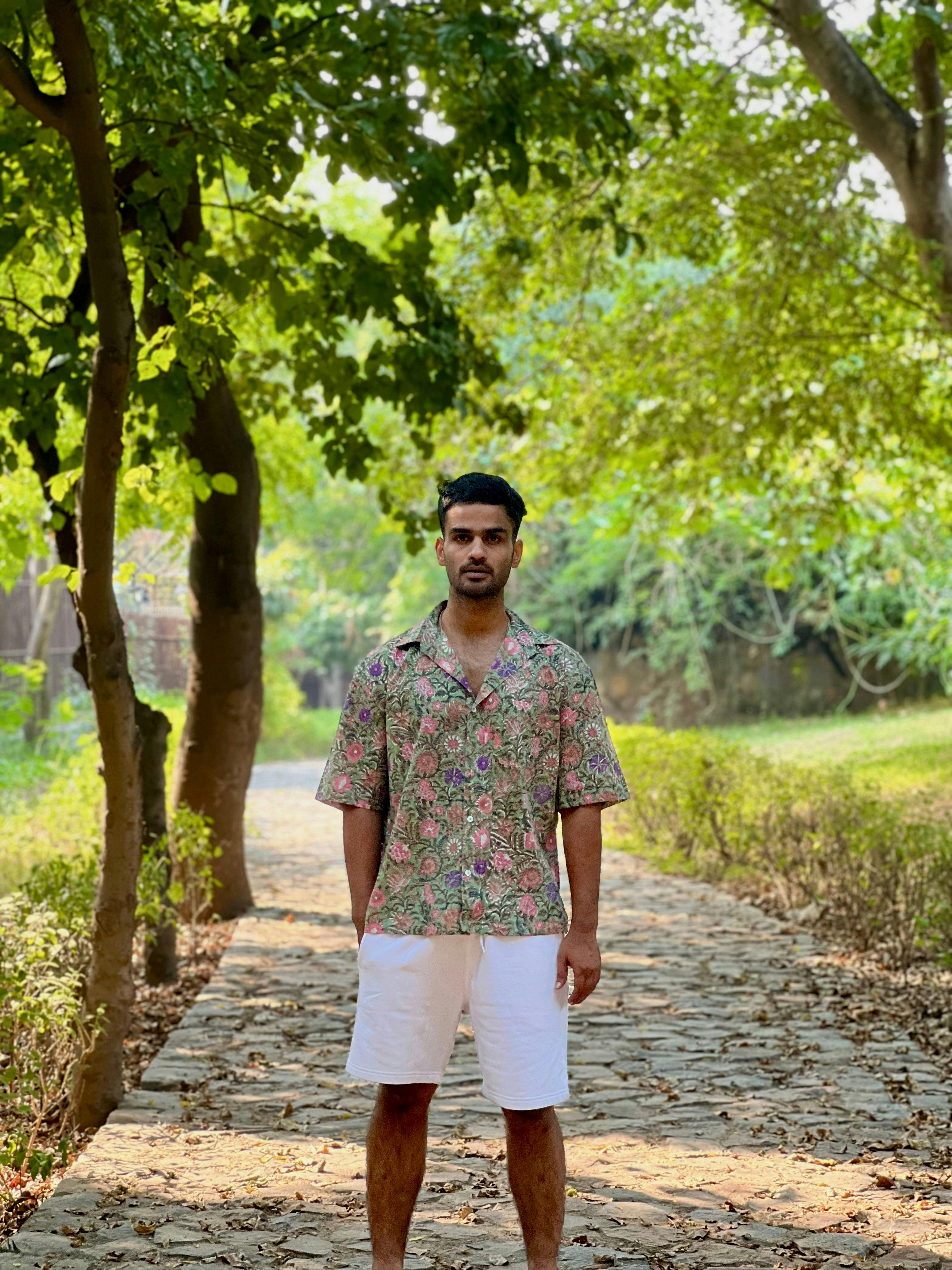 Thumbnail preview #2 for Hand Block Printed 100% Cotton Shirt - Mughal Vines