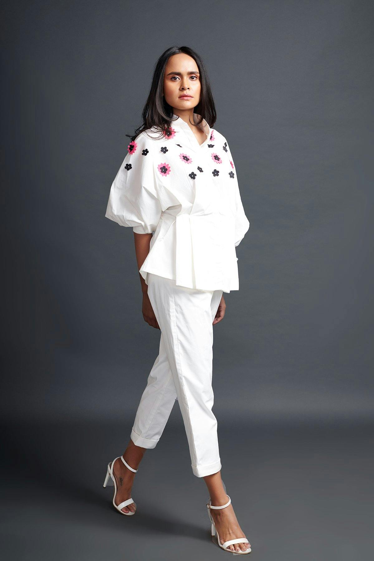 white confetti detailed co-ord set, a product by Deepika Arora
