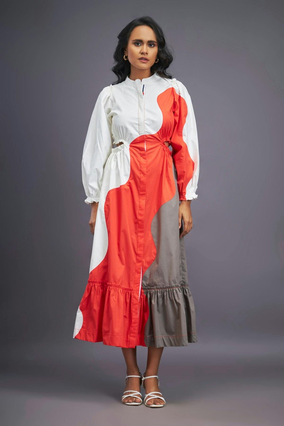 White Orange Maxi Shirt Dress, a product by Deepika Arora