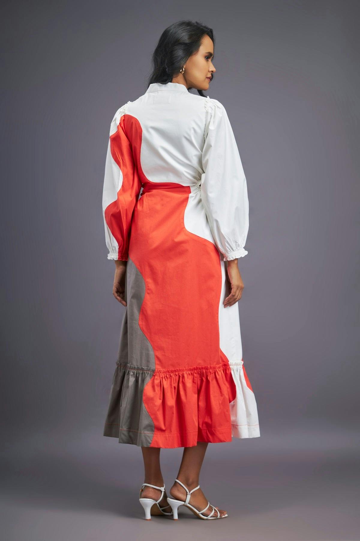 Thumbnail preview #1 for BB-1107-OG - White Orange Maxi Shirt Dress