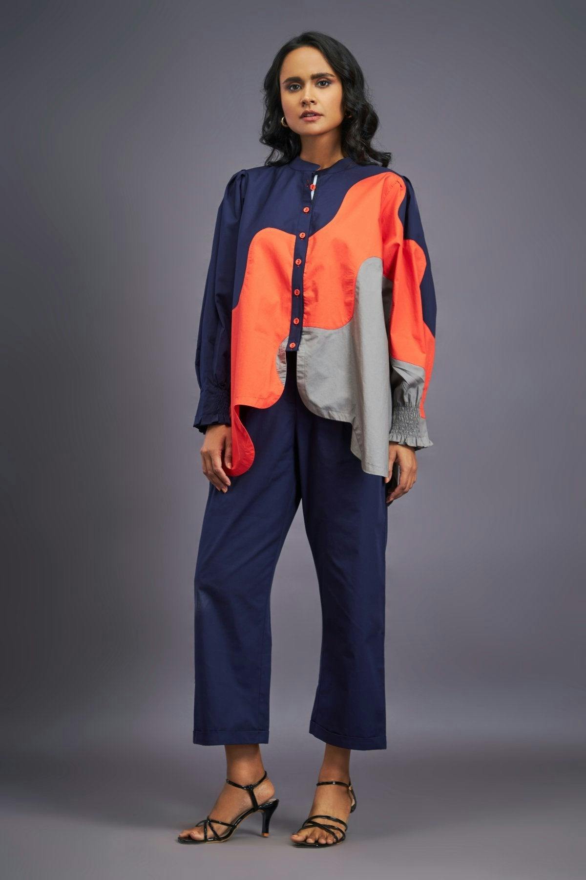 Navy Blue Orange Shirt & Pants, a product by Deepika Arora